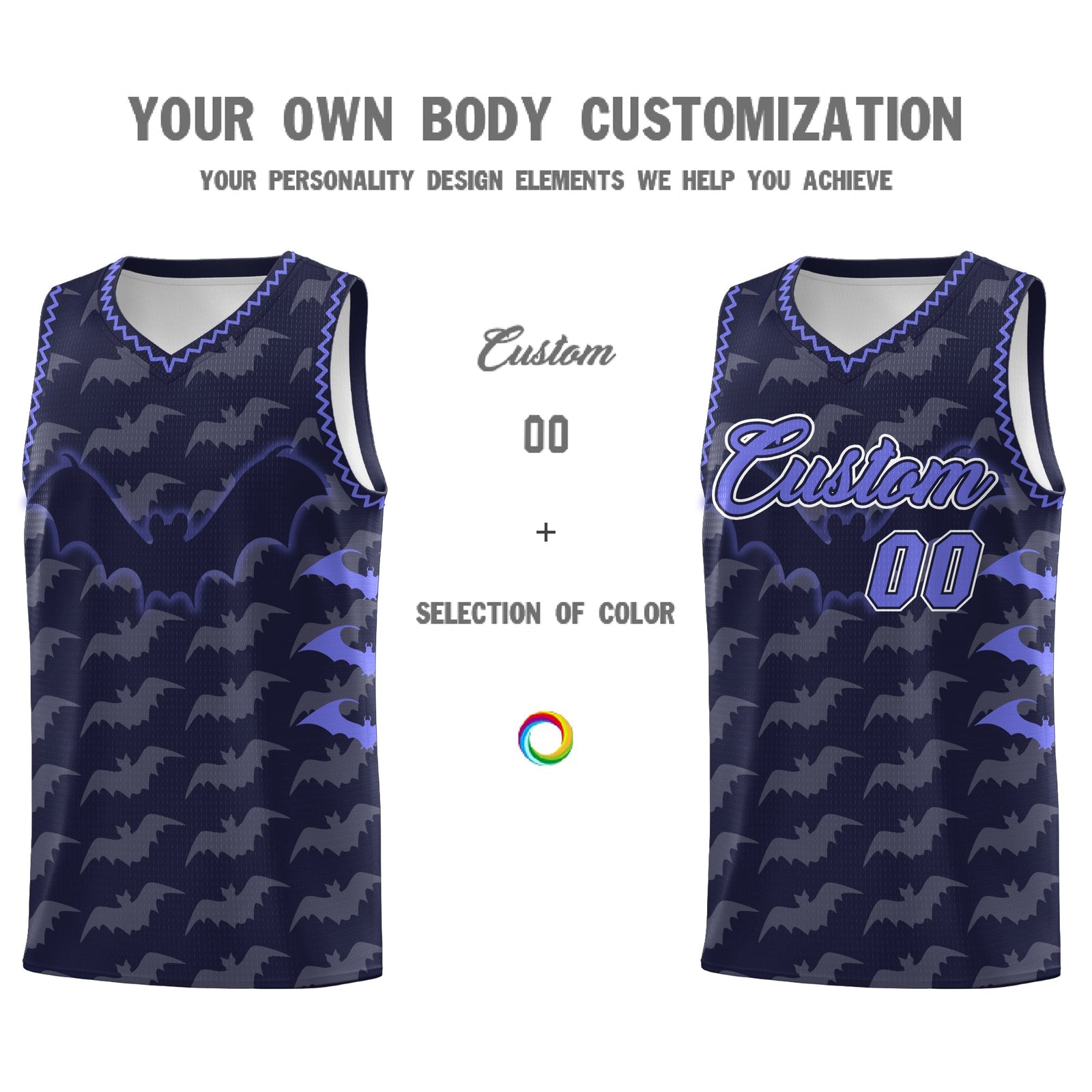 Custom Navy Purple Bat Pattern Halloween Basketball Jersey | For Men,For Kid,For Youth,Sublimation Printed,Perfect for Training,Perfect for Parties,Add Name and Numbern | KXKSHOP