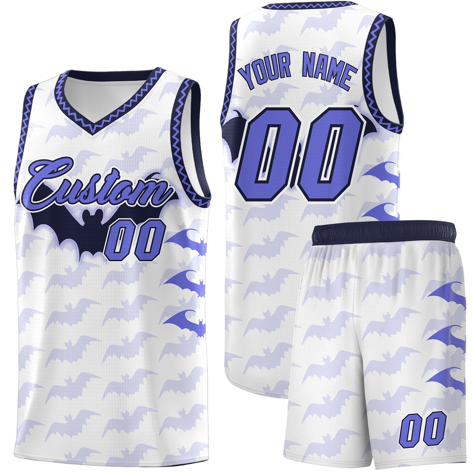 Custom White Purple Navy Bat Pattern Halloween Basketball Jersey | For Men,For Kid,For Youth,Sublimation Printed,Perfect for Training,Perfect for Parties,Add Name and Numbern | KXKSHOP
