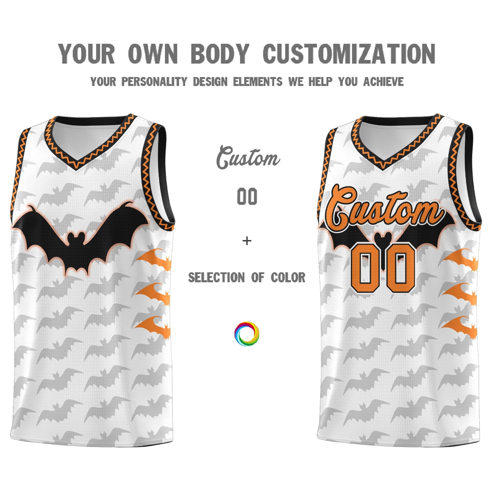 Custom White Black Bat Pattern Halloween Basketball Jersey | For Men,For Kid,For Youth,Sublimation Printed,Perfect for Training,Perfect for Parties,Add Name and Numbern | KXKSHOP