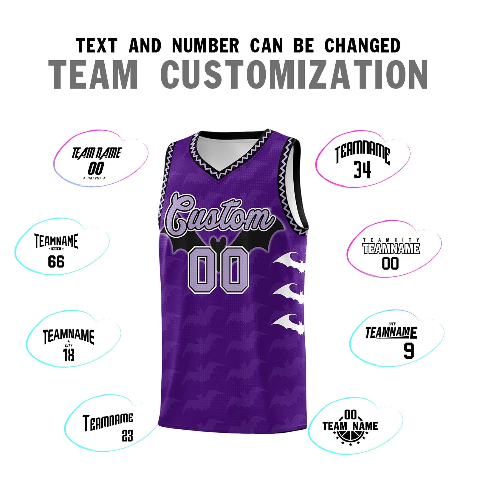 Custom Purple Light Purple Bat Pattern Halloween Basketball Jersey | For Men,For Kid,For Youth,Sublimation Printed,Perfect for Training,Perfect for Parties,Add Name and Numbern | KXKSHOP