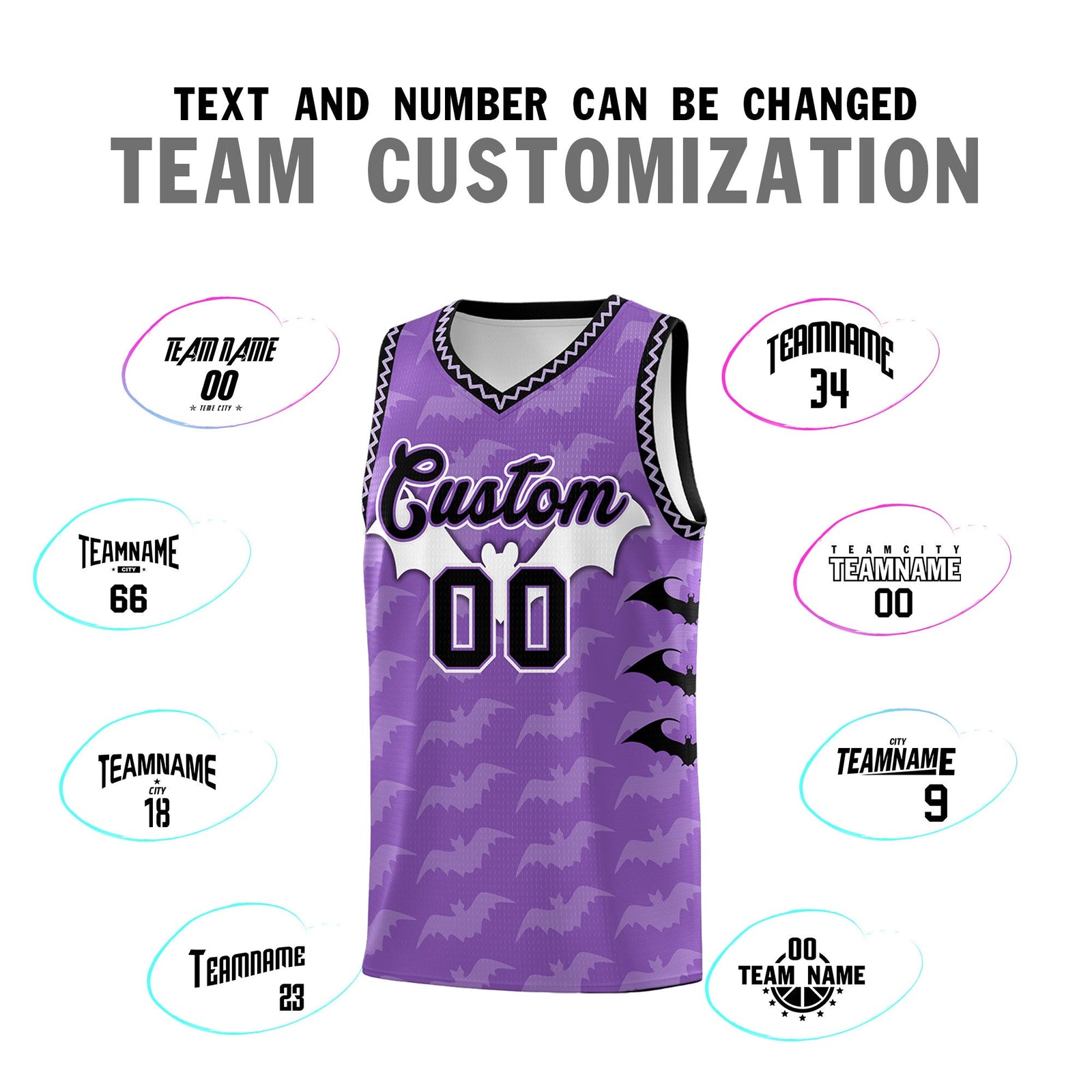 Custom Light Purple Bat Pattern Halloween Basketball Jersey | For Men,For Kid,For Youth,Sublimation Printed,Perfect for Training,Perfect for Parties,Add Name and Numbern | KXKSHOP