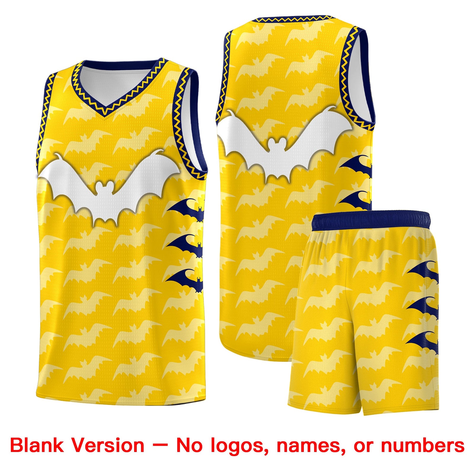 Custom Gold White Navy Bat Pattern Halloween Basketball Jersey | For Men,For Kid,For Youth,Sublimation Printed,Perfect for Training,Perfect for Parties,Add Name and Numbern | KXKSHOP