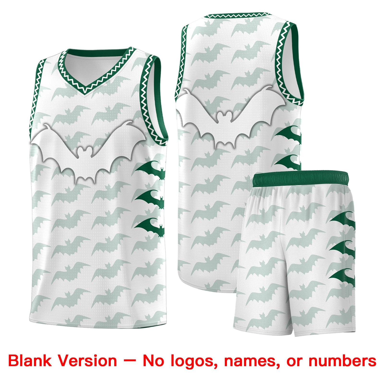 Custom White Kelly Green Bat Pattern Halloween Basketball Jersey | For Men,For Kid,For Youth,Sublimation Printed,Perfect for Training,Perfect for Parties,Add Name and Numbern | KXKSHOP