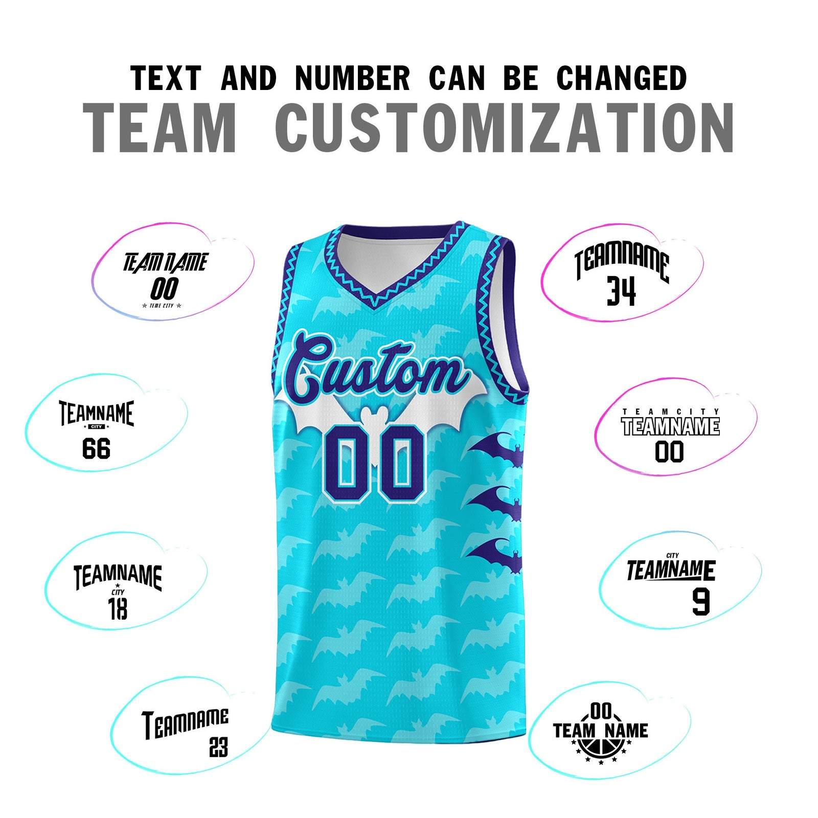 Custom Sky Blue Bat Pattern Halloween Basketball Jersey | For Men,For Kid,For Youth,Sublimation Printed,Perfect for Training,Perfect for Parties,Add Name and Numbern | KXKSHOP