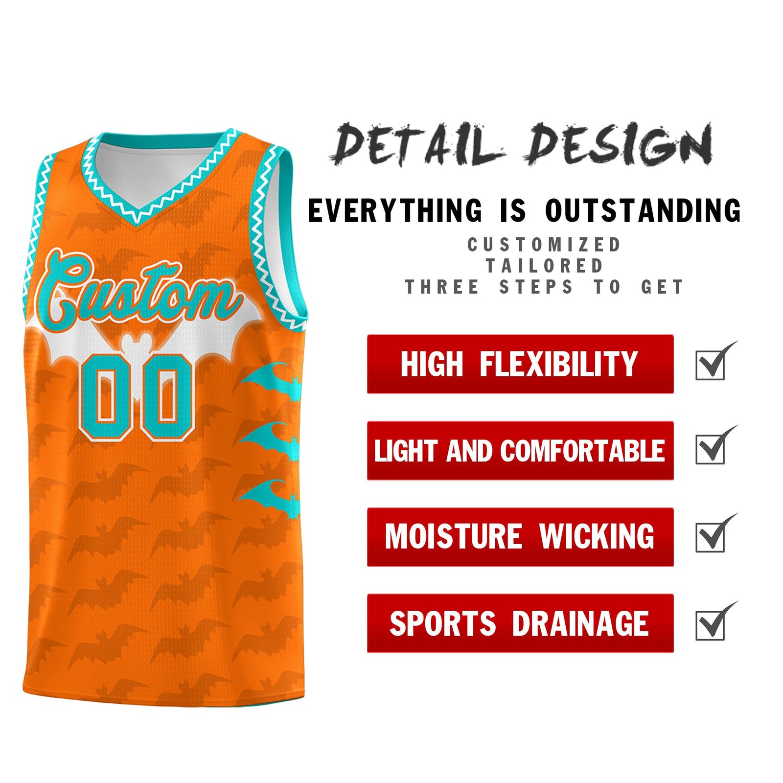 Custom Orange Aqua Bat Pattern Halloween Basketball Jersey | For Men,For Kid,For Youth,Sublimation Printed,Perfect for Training,Perfect for Parties,Add Name and Numbern | KXKSHOP