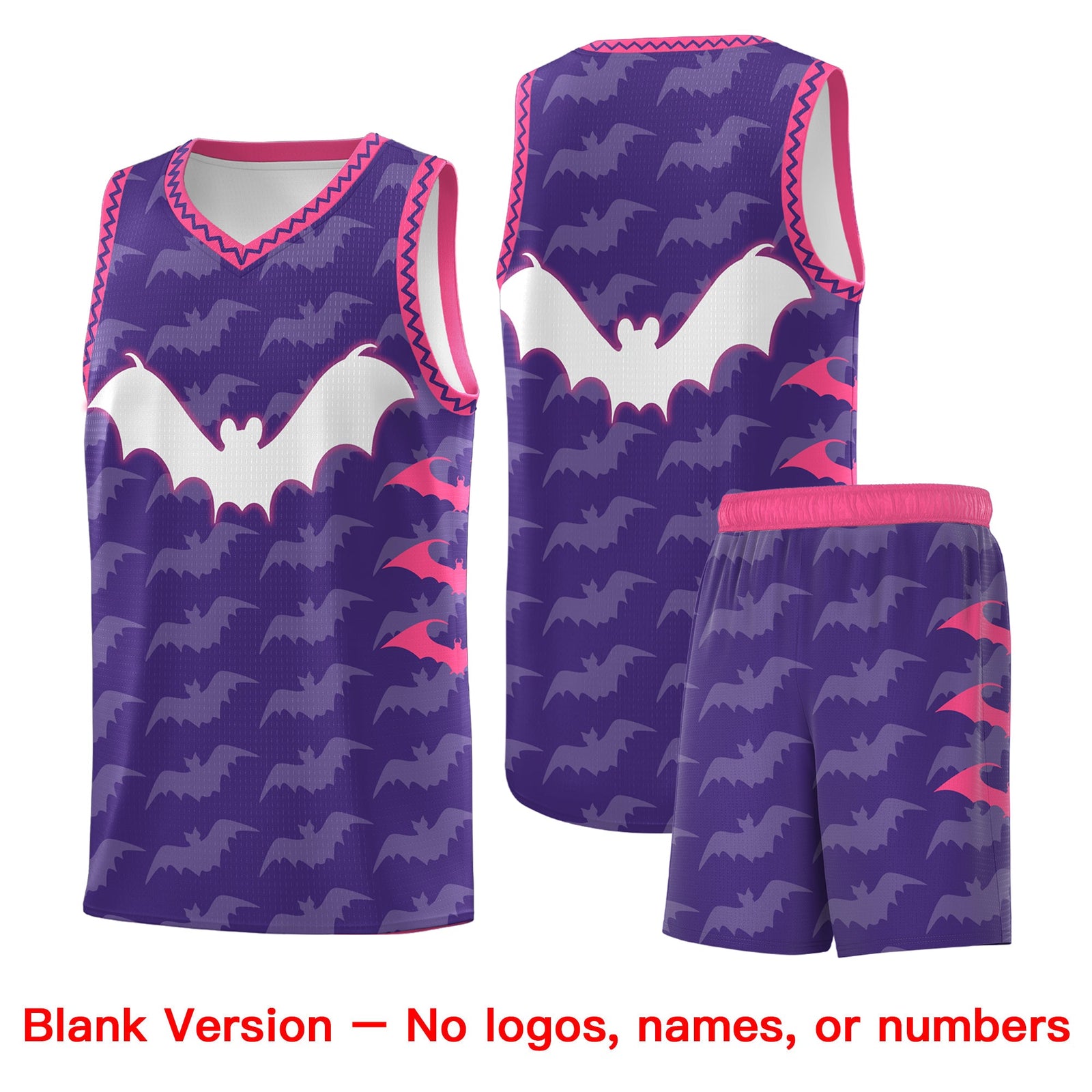 Custom Purple White Pink Bat Pattern Halloween Basketball Jersey | For Men,For Kid,For Youth,Sublimation Printed,Perfect for Training,Perfect for Parties,Add Name and Numbern | KXKSHOP