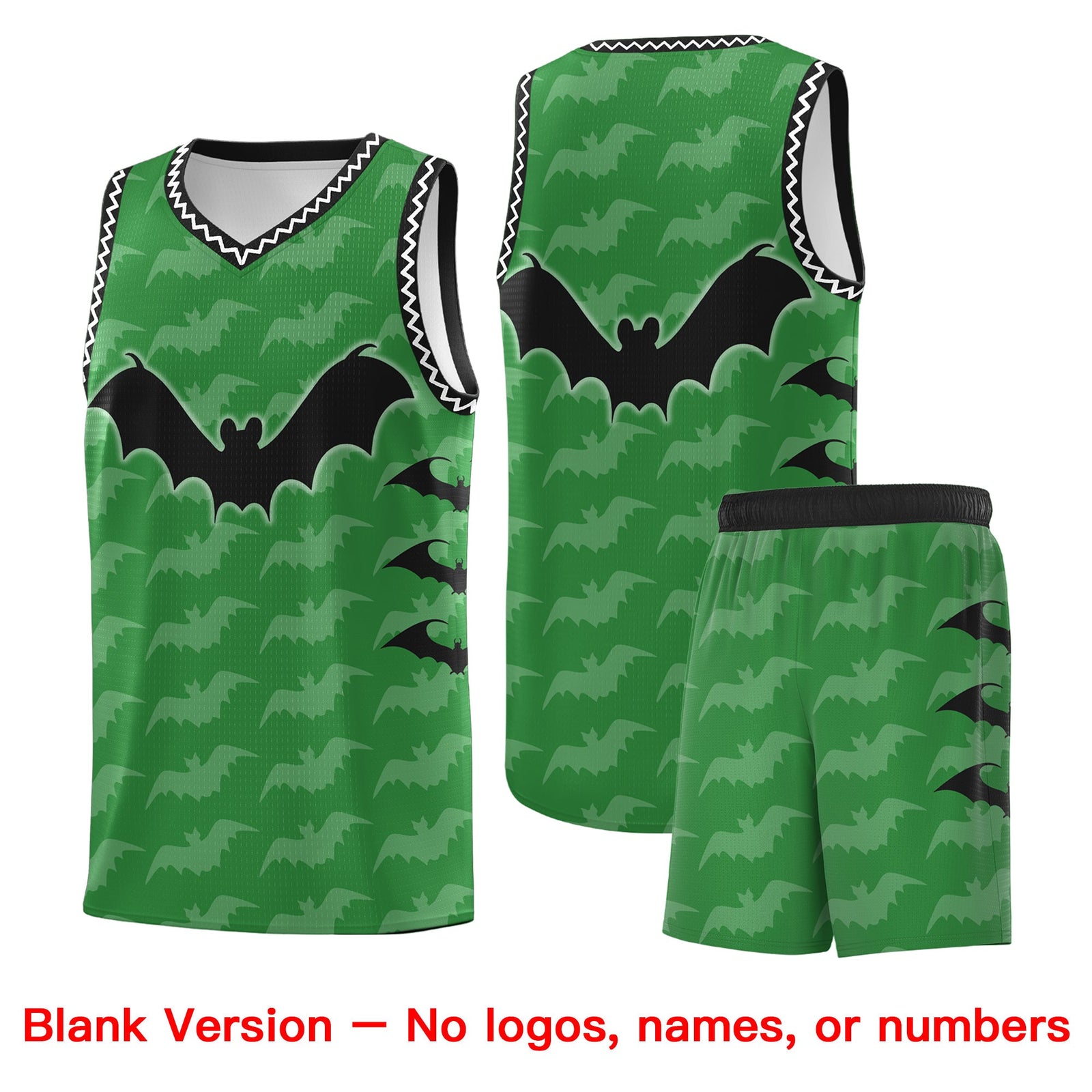Custom Kelly Green White Black Bat Pattern Halloween Basketball Jersey | For Men,For Kid,For Youth,Sublimation Printed,Perfect for Training,Perfect for Parties,Add Name and Numbern | KXKSHOP
