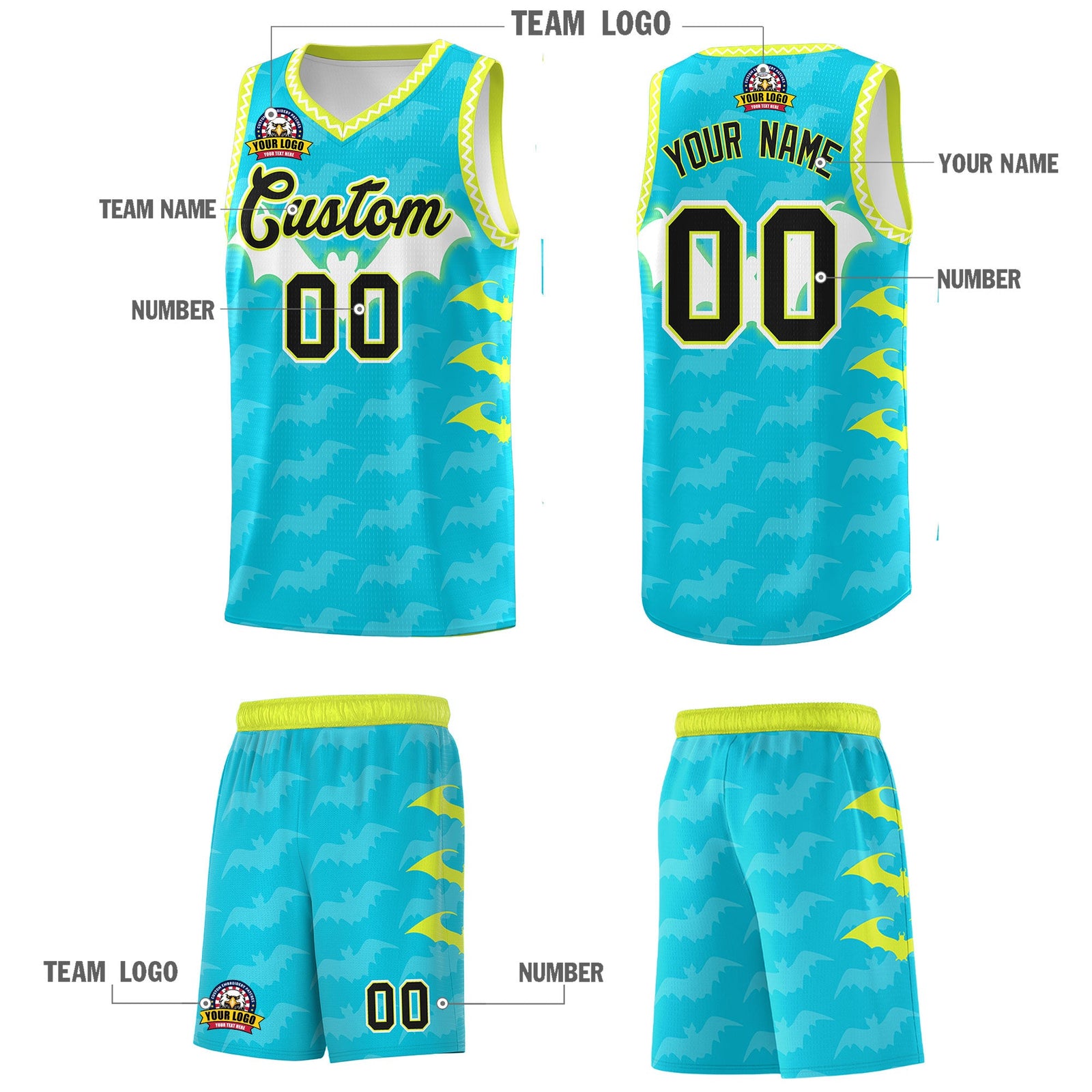 Custom Sky Blue White Bat Pattern Halloween Basketball Jersey | For Men,For Kid,For Youth,Sublimation Printed,Perfect for Training,Perfect for Parties,Add Name and Numbern | KXKSHOP