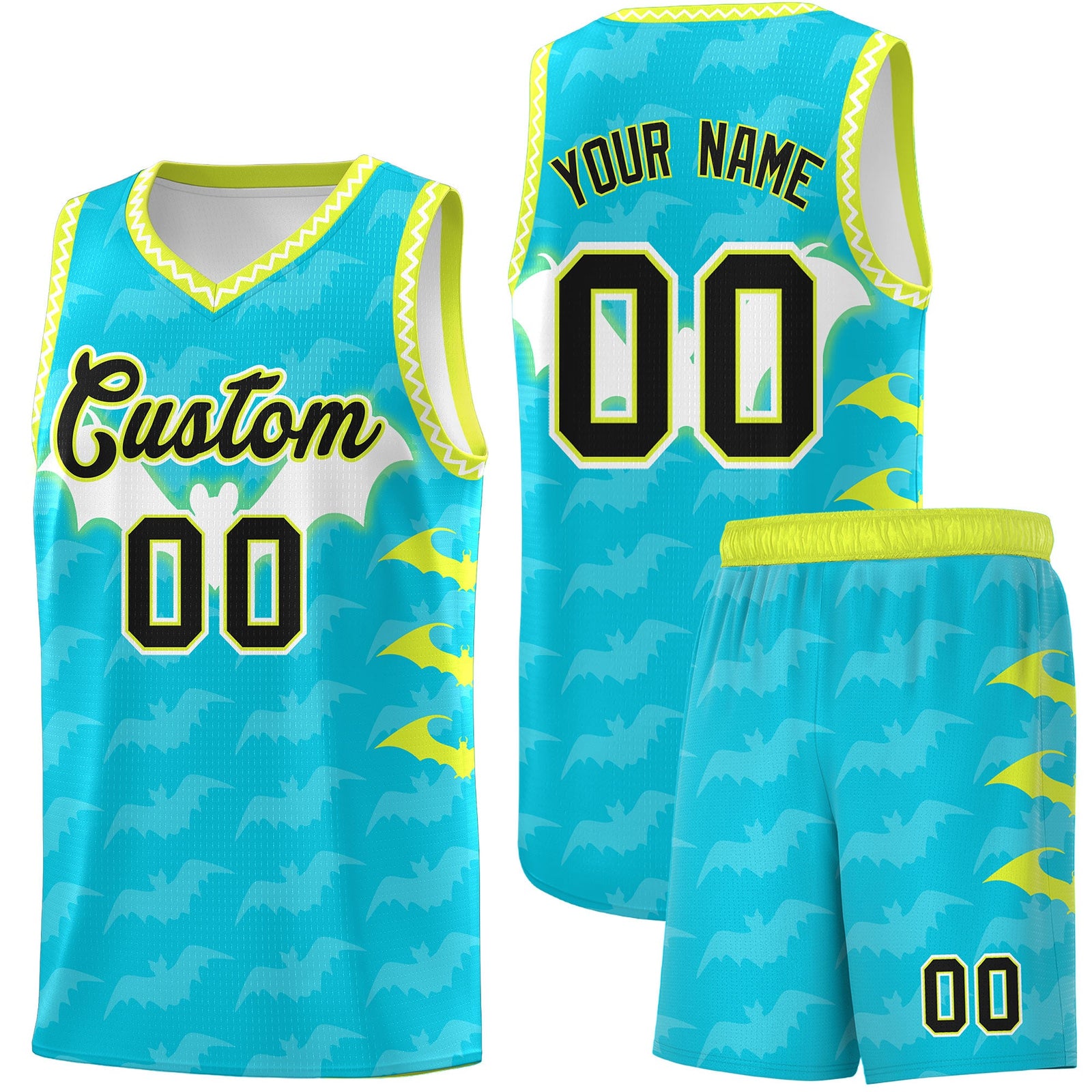 Custom Sky Blue White Bat Pattern Halloween Basketball Jersey | For Men,For Kid,For Youth,Sublimation Printed,Perfect for Training,Perfect for Parties,Add Name and Numbern | KXKSHOP