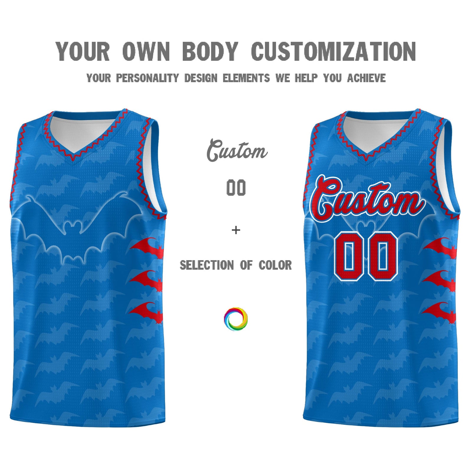 Custom Royal Red Bat Pattern Halloween Basketball Jersey | For Men,For Kid,For Youth,Sublimation Printed,Perfect for Training,Perfect for Parties,Add Name and Numbern | KXKSHOP