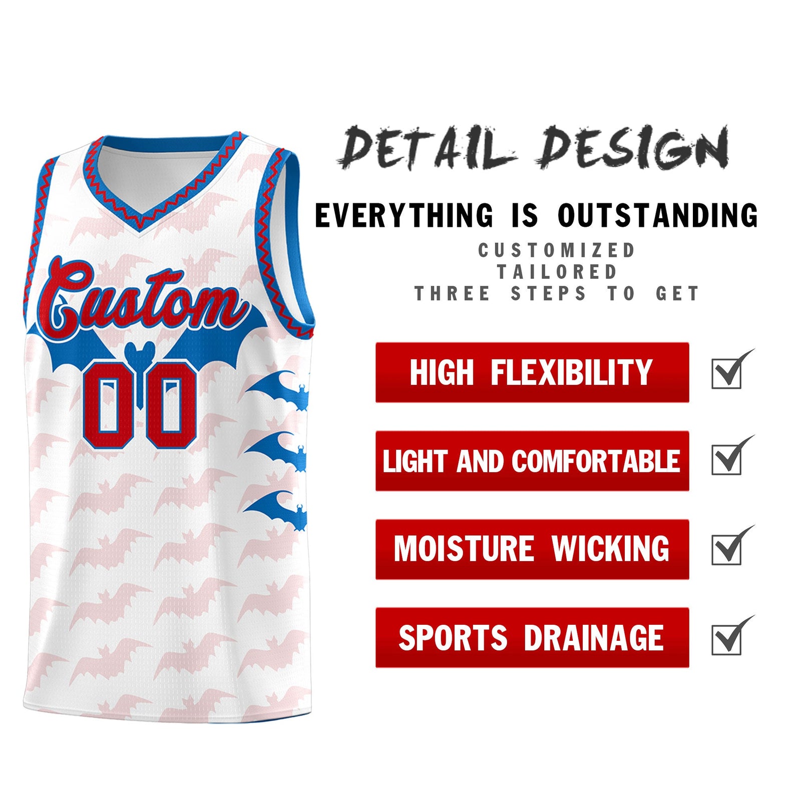 Custom White Red Royal Bat Pattern Halloween Basketball Jersey | For Men,For Kid,For Youth,Sublimation Printed,Perfect for Training,Perfect for Parties,Add Name and Numbern | KXKSHOP