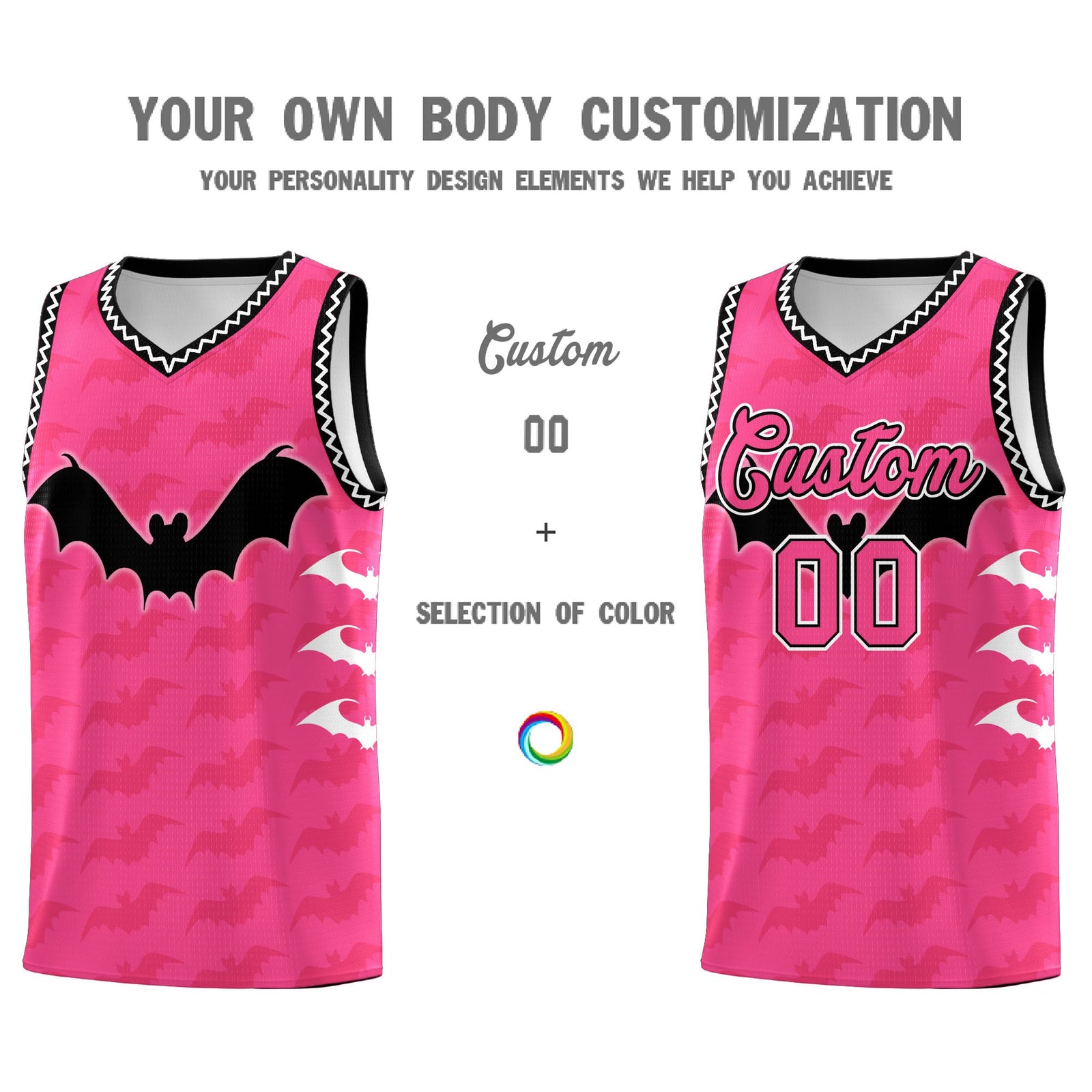 Custom Pink Black White Bat Pattern Halloween Basketball Jersey | For Men,For Kid,For Youth,Sublimation Printed,Perfect for Training,Perfect for Parties,Add Name and Numbern | KXKSHOP
