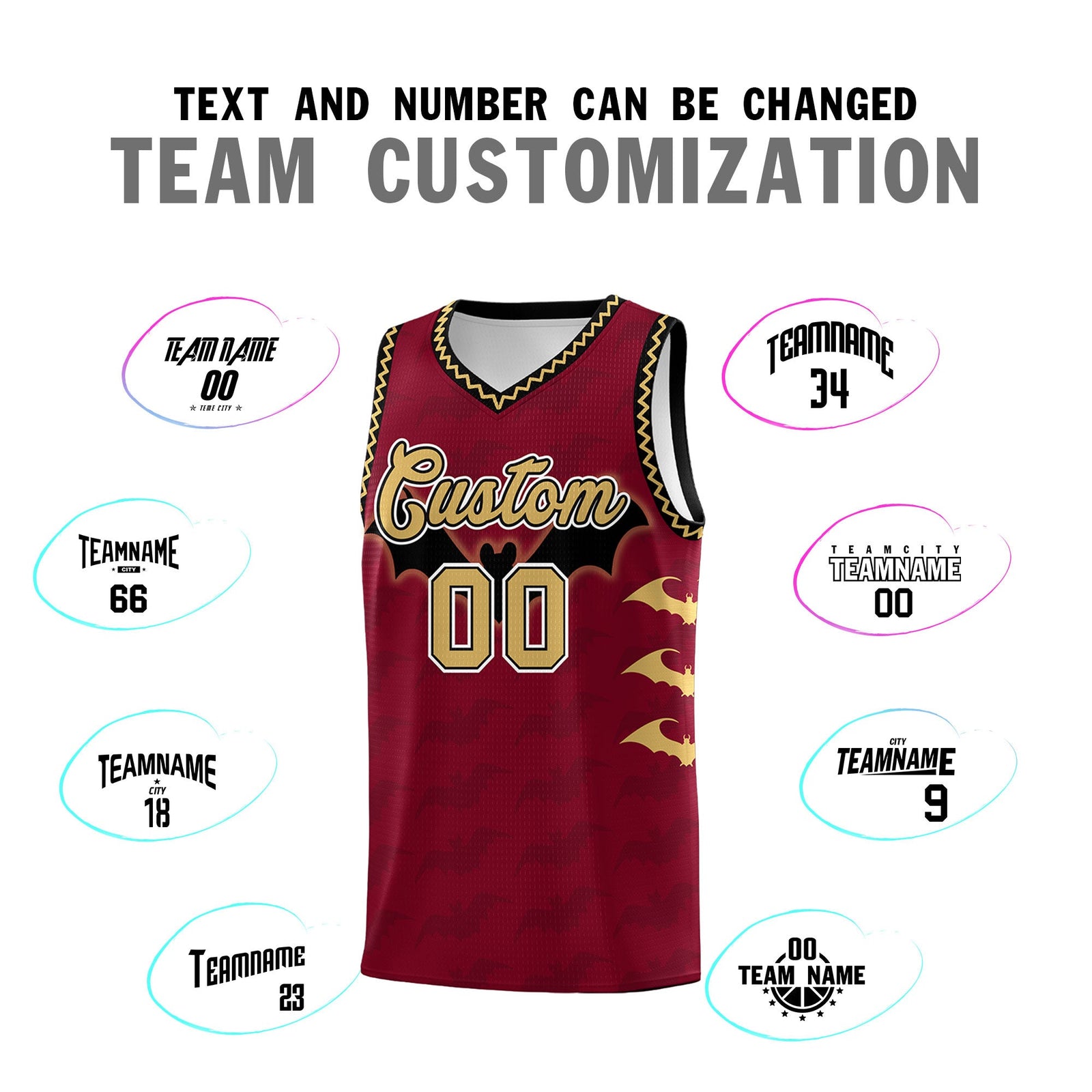 Custom Crimson Old Gold Bat Pattern Halloween Basketball Jersey | For Men,For Kid,For Youth,Sublimation Printed,Perfect for Training,Perfect for Parties,Add Name and Numbern | KXKSHOP