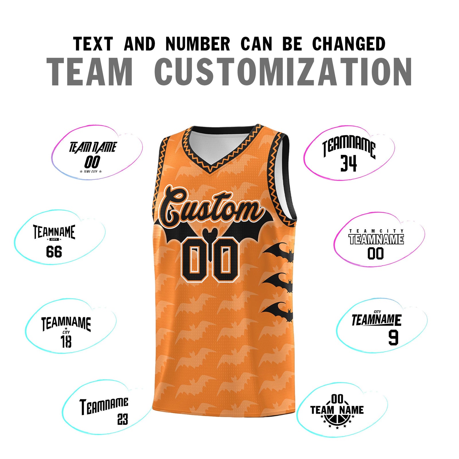 Custom Gold Orange Bat Pattern Halloween Basketball Jersey | For Men,For Kid,For Youth,Sublimation Printed,Perfect for Training,Perfect for Parties,Add Name and Numbern | KXKSHOP