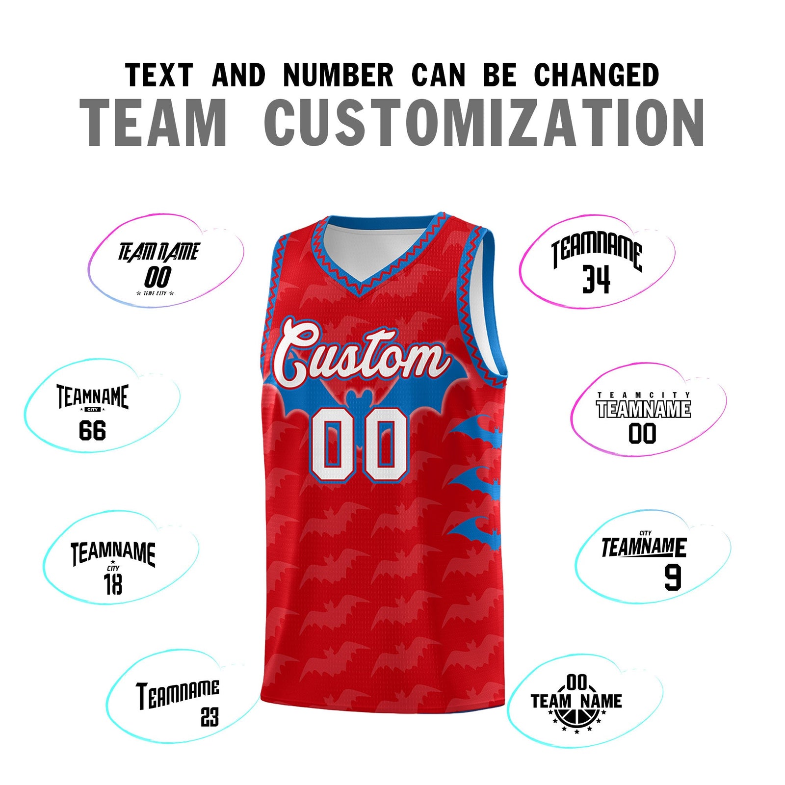 Custom Red Royal White Bat Pattern Halloween Basketball Jersey | For Men,For Kid,For Youth,Sublimation Printed,Perfect for Training,Perfect for Parties,Add Name and Numbern | KXKSHOP