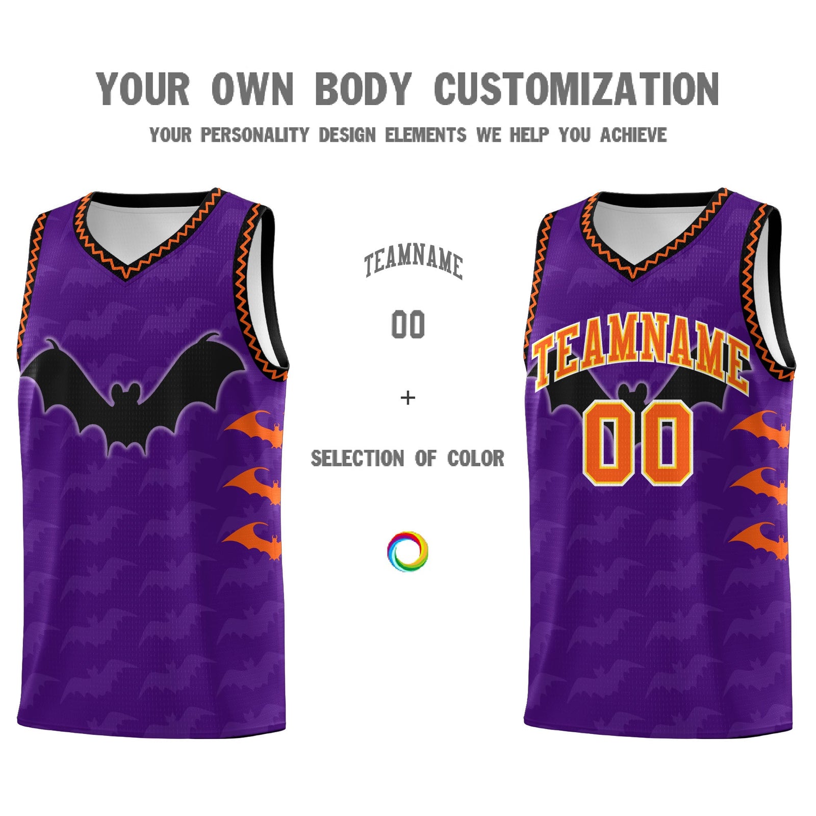 Custom Purple Orange Bat Pattern Halloween Basketball Jersey | For Men,For Kid,For Youth,Sublimation Printed,Perfect for Training,Perfect for Parties,Add Name and Numbern | KXKSHOP
