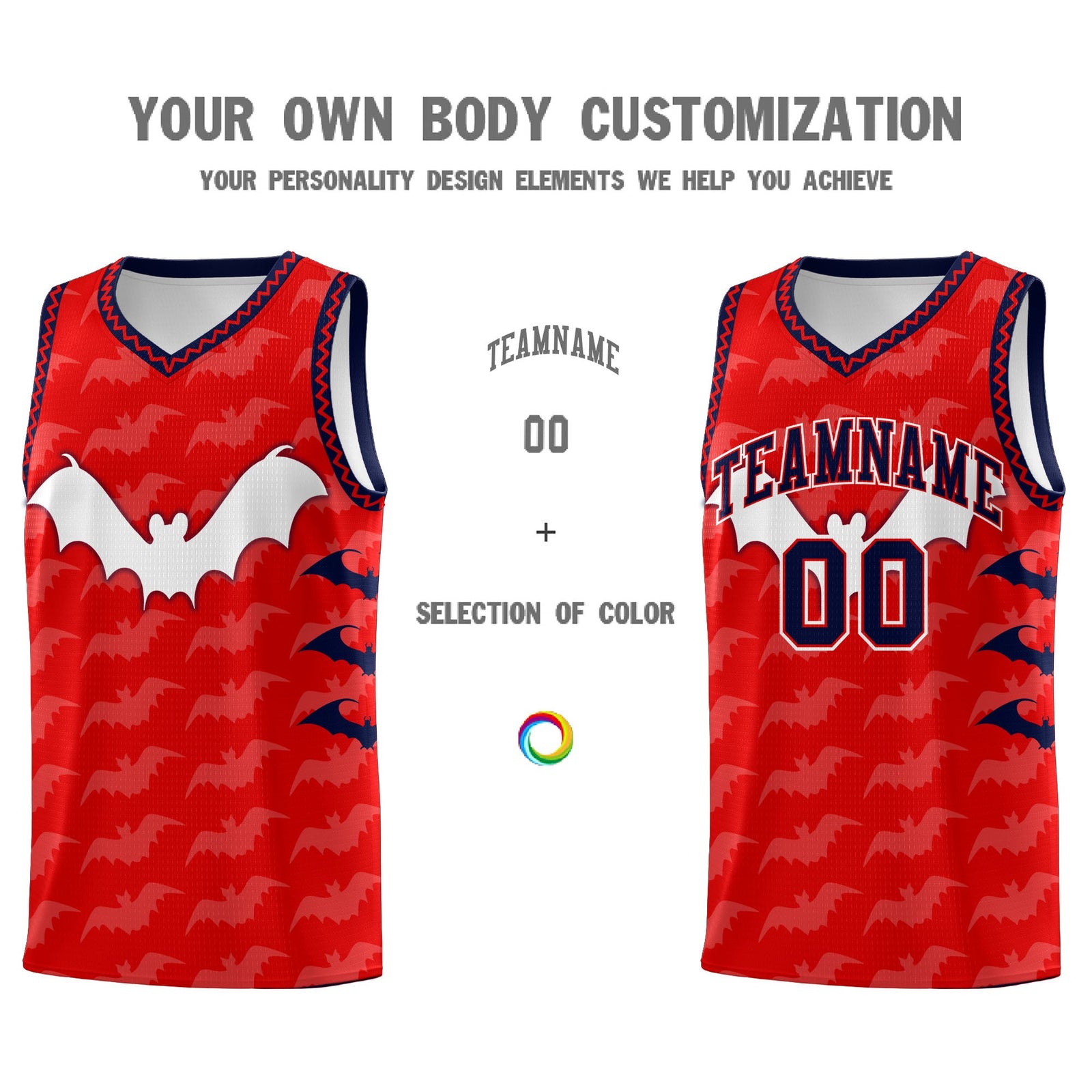 Custom Red White Navy Bat Pattern Halloween Basketball Jersey | For Men,For Kid,For Youth,Sublimation Printed,Perfect for Training,Perfect for Parties,Add Name and Numbern | KXKSHOP