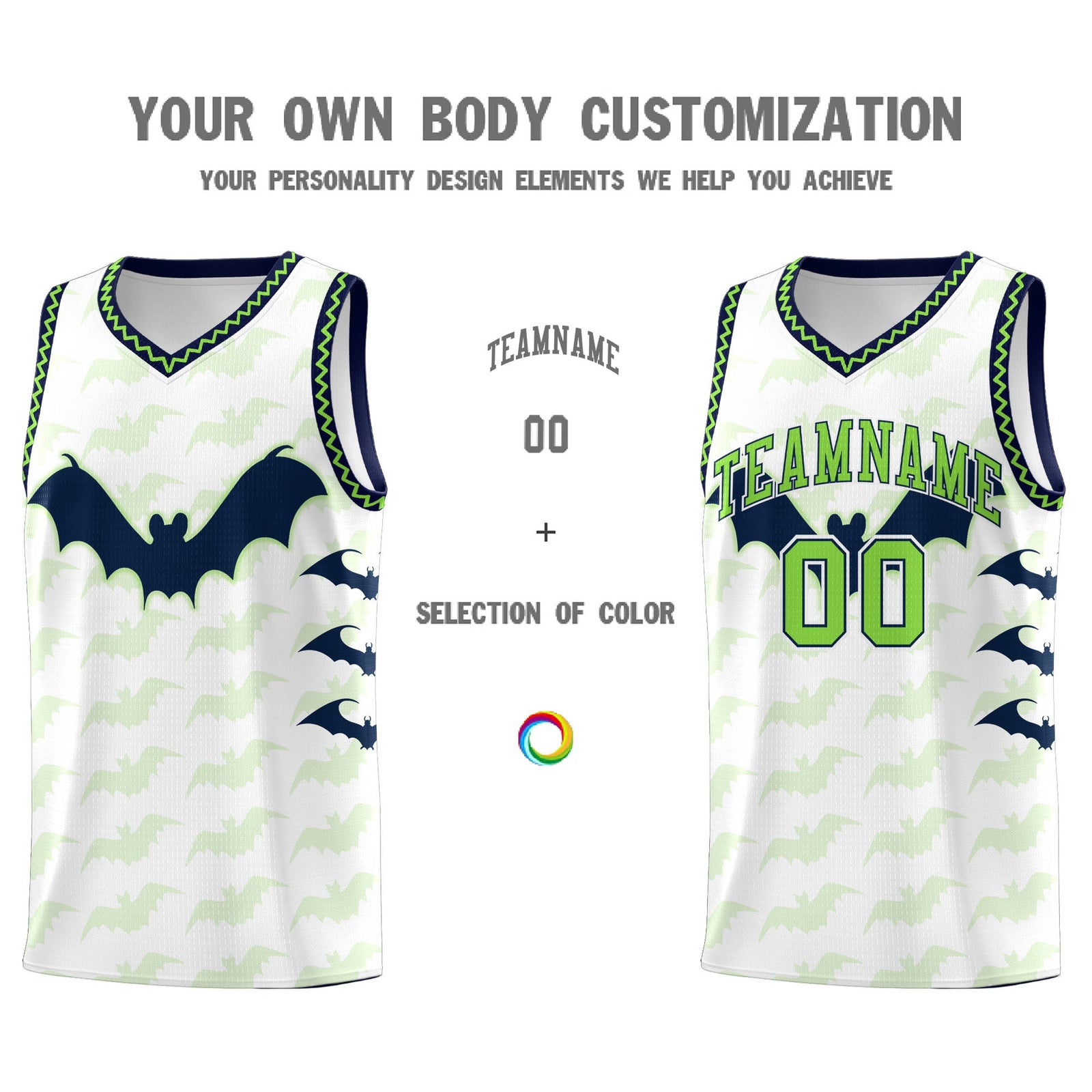 Custom White Fluorescent Green Navy Bat Pattern Halloween Basketball Jersey | For Men,For Kid,For Youth,Sublimation Printed,Perfect for Training,Perfect for Parties,Add Name and Numbern | KXKSHOP