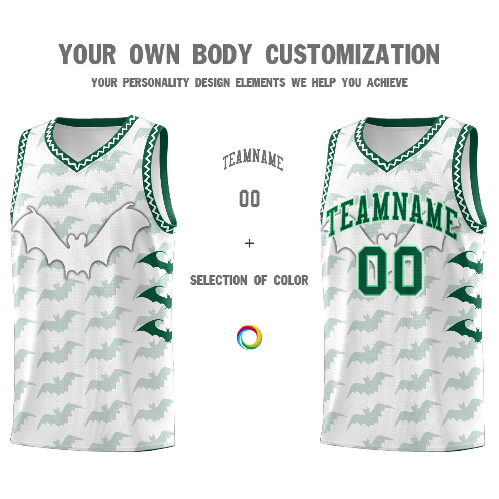 Custom White Kelly Green Bat Pattern Halloween Basketball Jersey | For Men,For Kid,For Youth,Sublimation Printed,Perfect for Training,Perfect for Parties,Add Name and Numbern | KXKSHOP