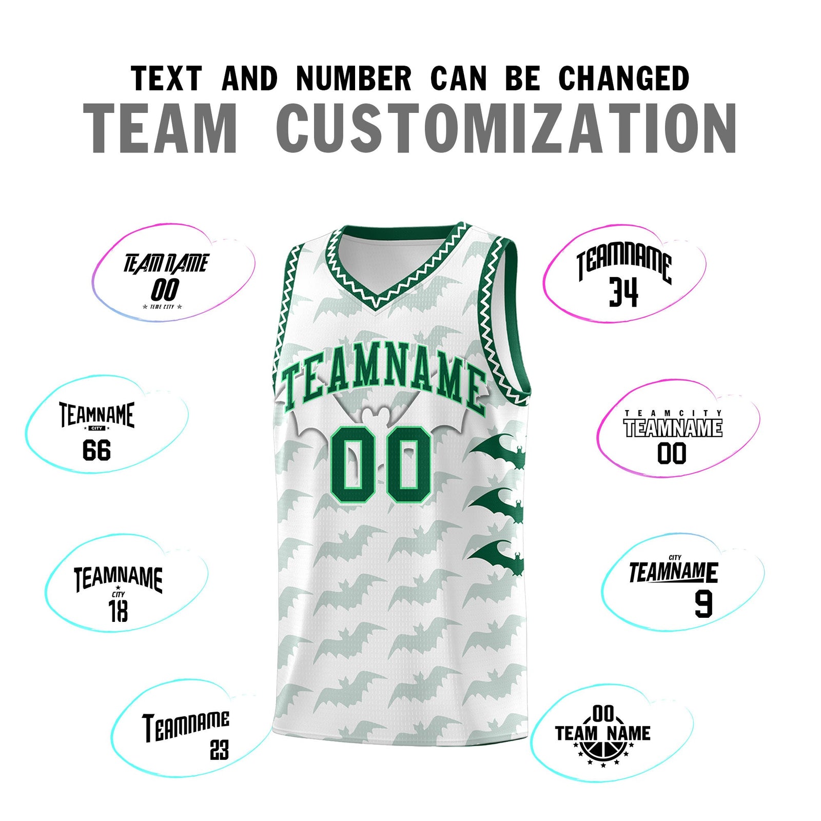 Custom White Kelly Green Bat Pattern Halloween Basketball Jersey | For Men,For Kid,For Youth,Sublimation Printed,Perfect for Training,Perfect for Parties,Add Name and Numbern | KXKSHOP