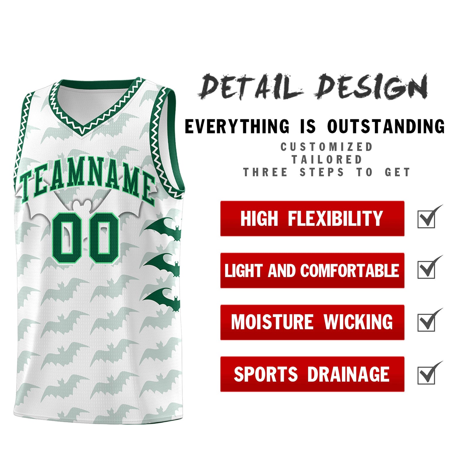 Custom White Kelly Green Bat Pattern Halloween Basketball Jersey | For Men,For Kid,For Youth,Sublimation Printed,Perfect for Training,Perfect for Parties,Add Name and Numbern | KXKSHOP