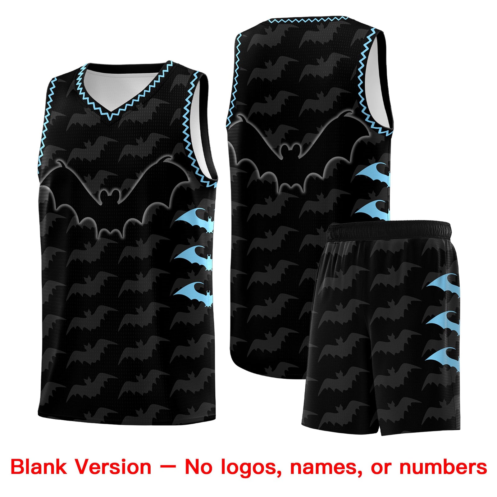Custom Black Light Blue Bat Pattern Halloween Basketball Jersey | For Men,For Kid,For Youth,Sublimation Printed,Perfect for Training,Perfect for Parties,Add Name and Numbern | KXKSHOP