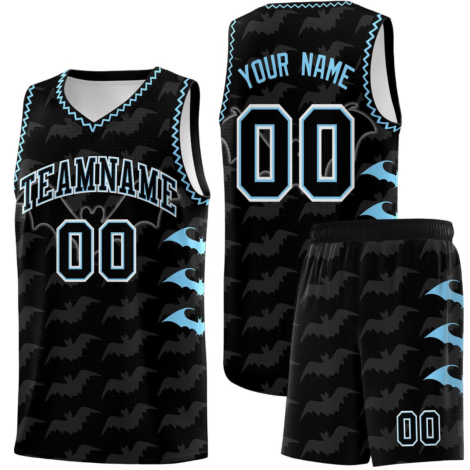 Custom Black Light Blue Bat Pattern Halloween Basketball Jersey | For Men,For Kid,For Youth,Sublimation Printed,Perfect for Training,Perfect for Parties,Add Name and Numbern | KXKSHOP