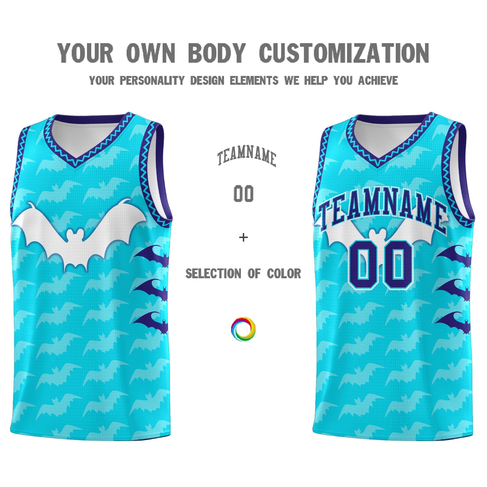 Custom Sky Blue Bat Pattern Halloween Basketball Jersey | For Men,For Kid,For Youth,Sublimation Printed,Perfect for Training,Perfect for Parties,Add Name and Numbern | KXKSHOP