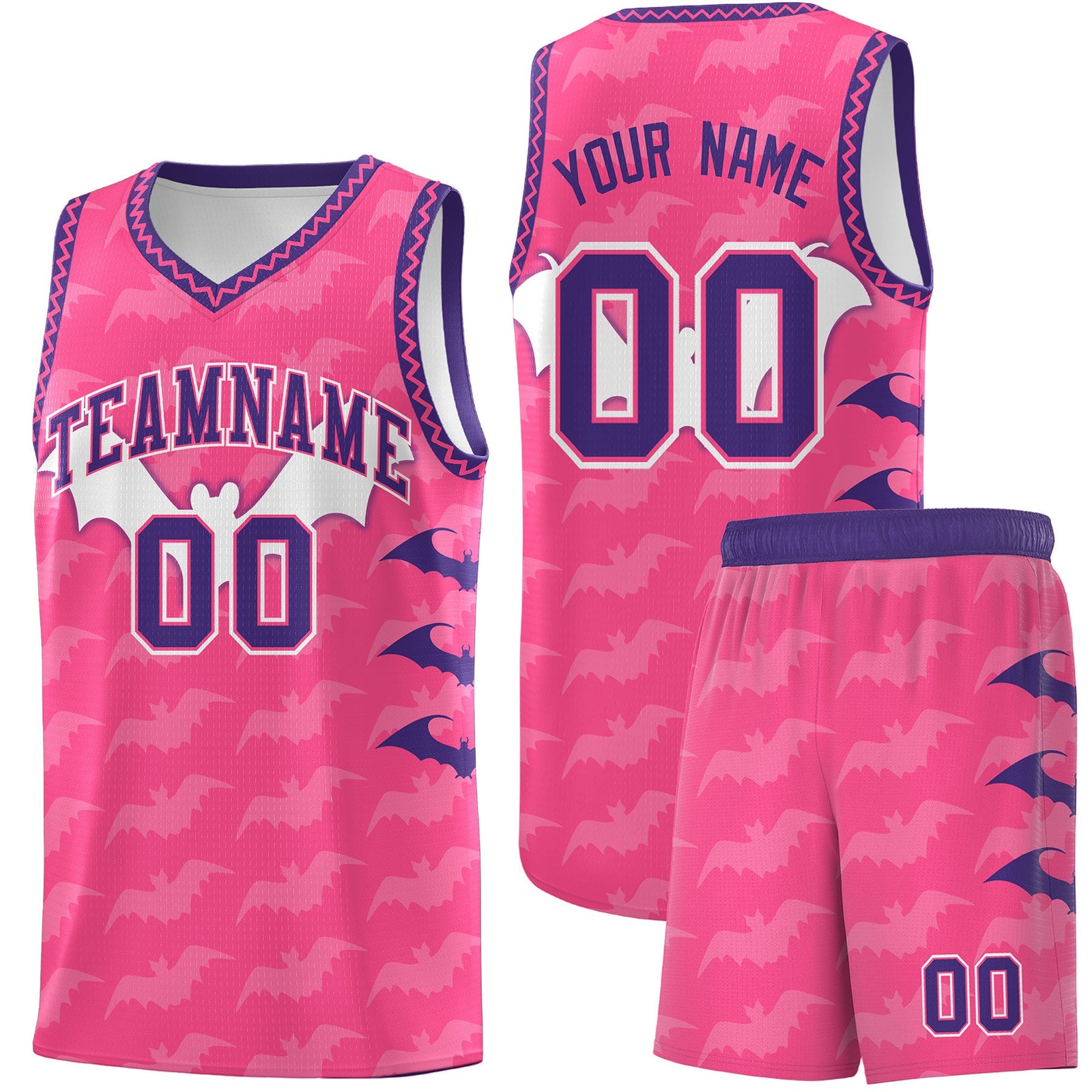 Custom Pink Purple Bat Pattern Halloween Basketball Jersey | For Men,For Kid,For Youth,Sublimation Printed,Perfect for Training,Perfect for Parties,Add Name and Numbern | KXKSHOP