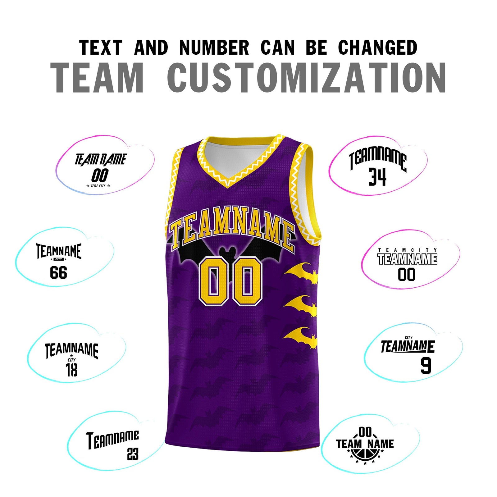 Custom Purple Gold White Bat Pattern Halloween Basketball Jersey | For Men,For Kid,For Youth,Sublimation Printed,Perfect for Training,Perfect for Parties,Add Name and Numbern | KXKSHOP