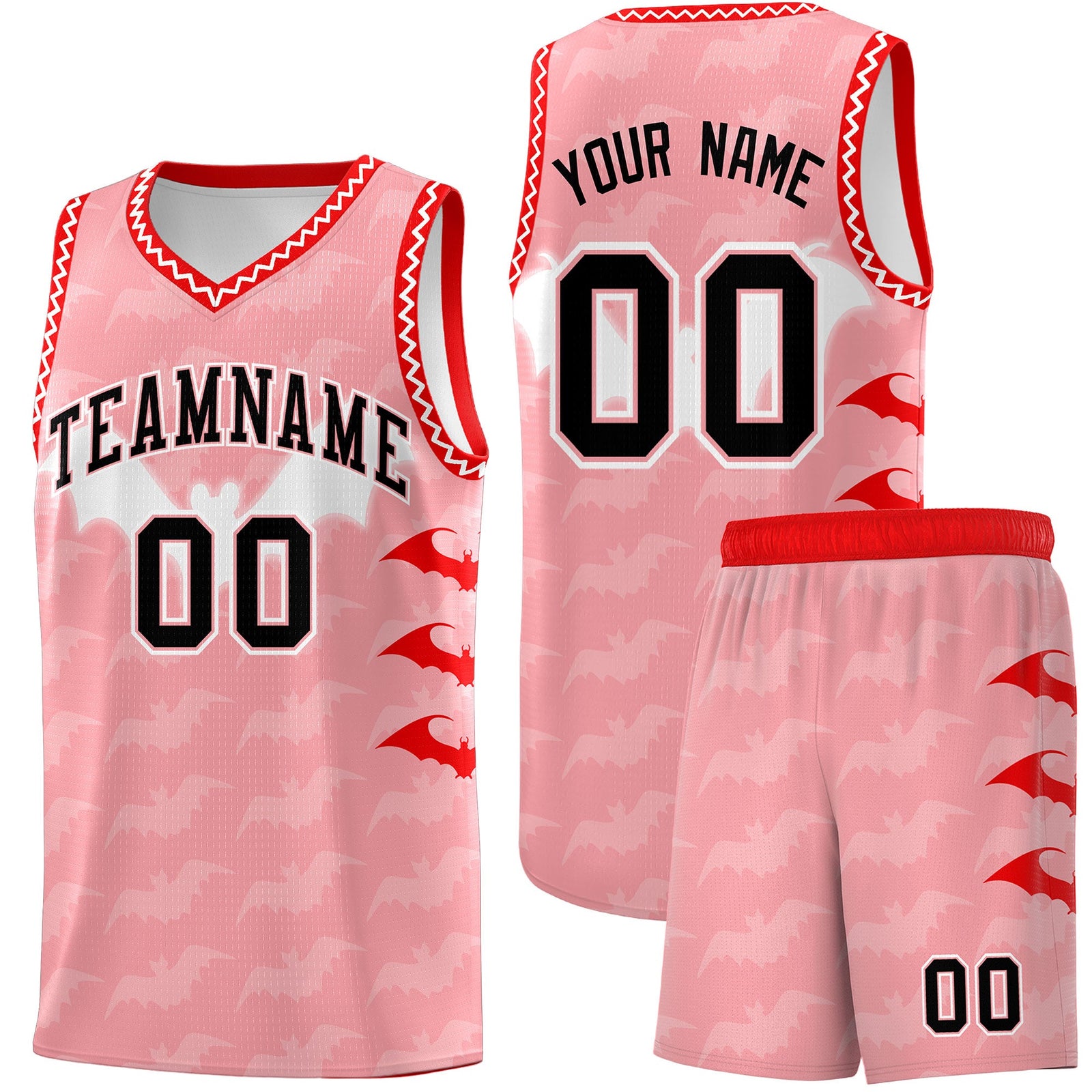 Custom Light Pink White Bat Pattern Halloween Basketball Jersey | For Men,For Kid,For Youth,Sublimation Printed,Perfect for Training,Perfect for Parties,Add Name and Numbern | KXKSHOP