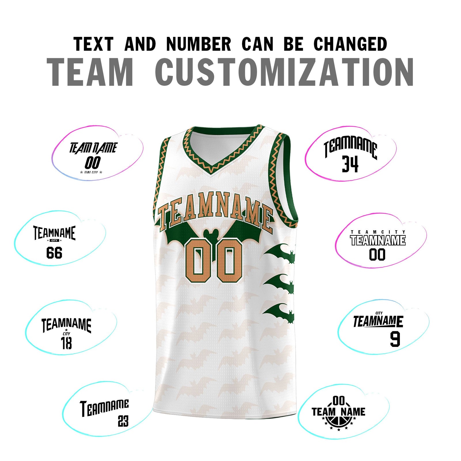 Custom White Buckskin Brown Bat Pattern Halloween Basketball Jersey | For Men,For Kid,For Youth,Sublimation Printed,Perfect for Training,Perfect for Parties,Add Name and Numbern | KXKSHOP