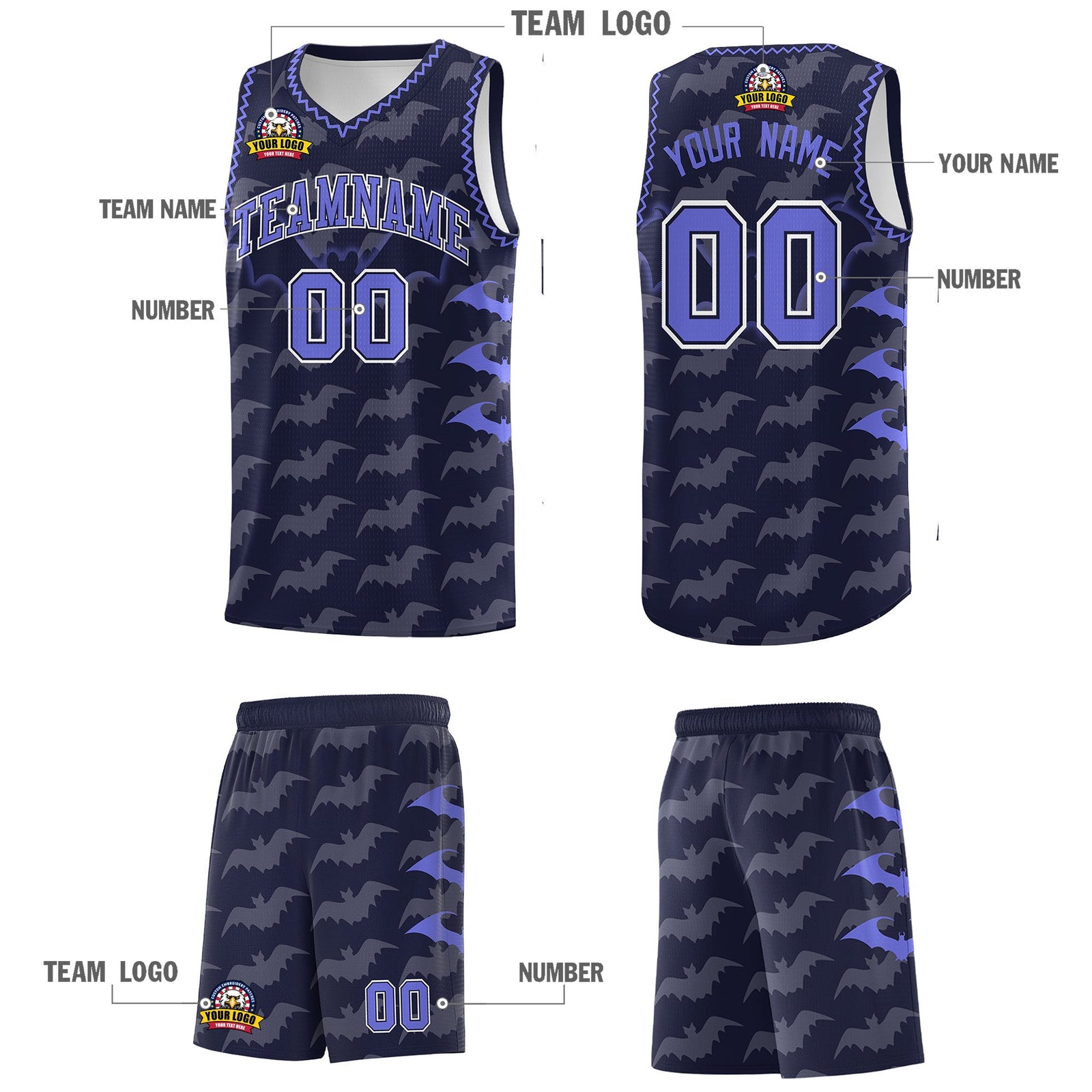 Custom Navy Purple Bat Pattern Halloween Basketball Jersey | For Men,For Kid,For Youth,Sublimation Printed,Perfect for Training,Perfect for Parties,Add Name and Numbern | KXKSHOP