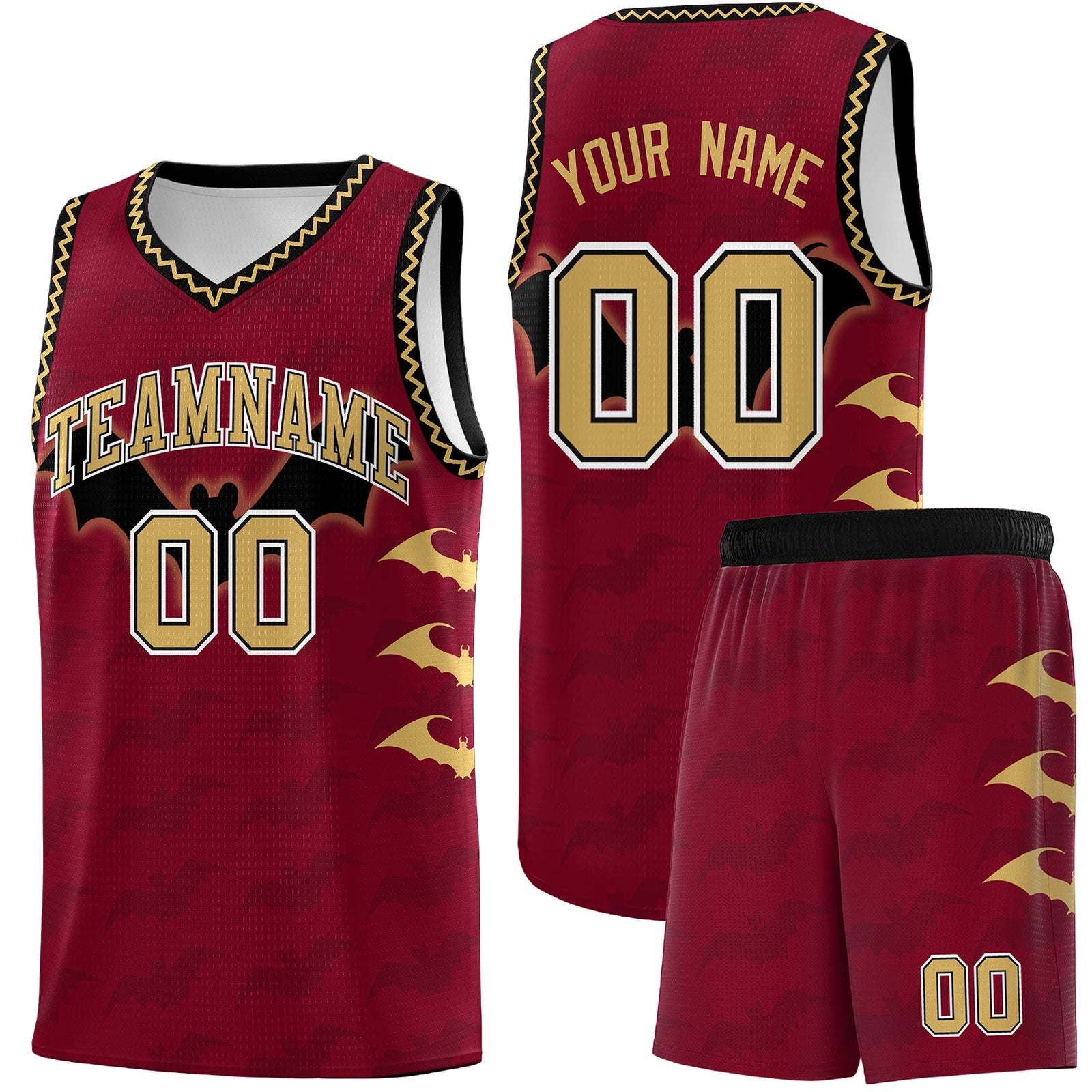 Custom Crimson Old Gold Bat Pattern Halloween Basketball Jersey | For Men,For Kid,For Youth,Sublimation Printed,Perfect for Training,Perfect for Parties,Add Name and Numbern | KXKSHOP