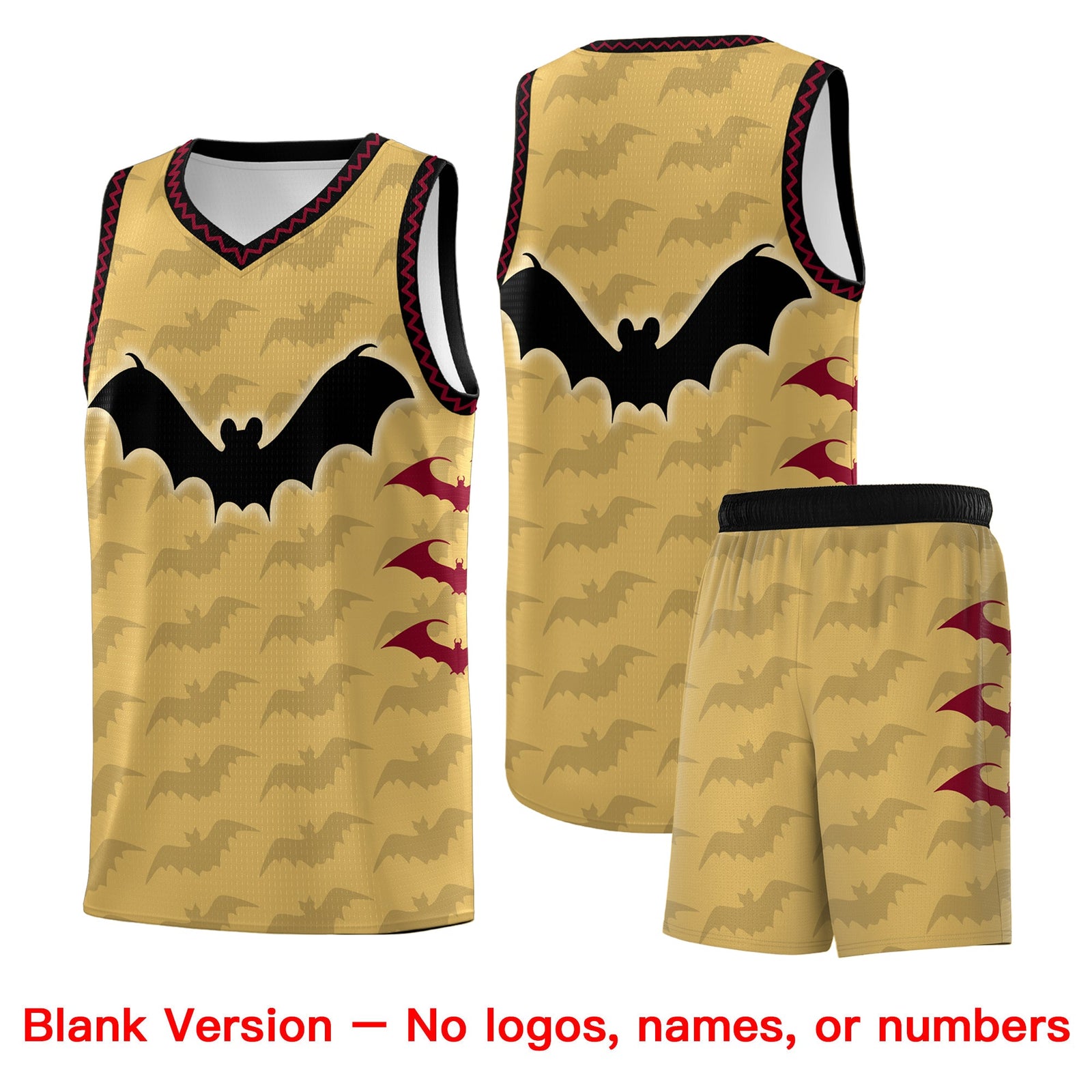 Custom Old Gold Crimson Bat Pattern Halloween Basketball Jersey | For Men,For Kid,For Youth,Sublimation Printed,Perfect for Training,Perfect for Parties,Add Name and Numbern | KXKSHOP
