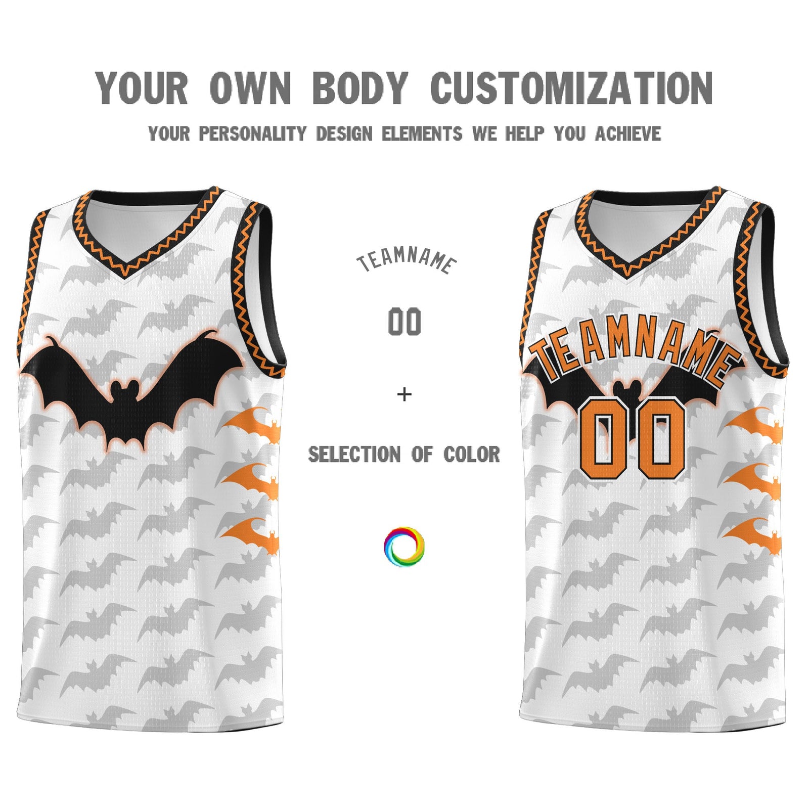 Custom White Black Bat Pattern Halloween Basketball Jersey | For Men,For Kid,For Youth,Sublimation Printed,Perfect for Training,Perfect for Parties,Add Name and Numbern | KXKSHOP