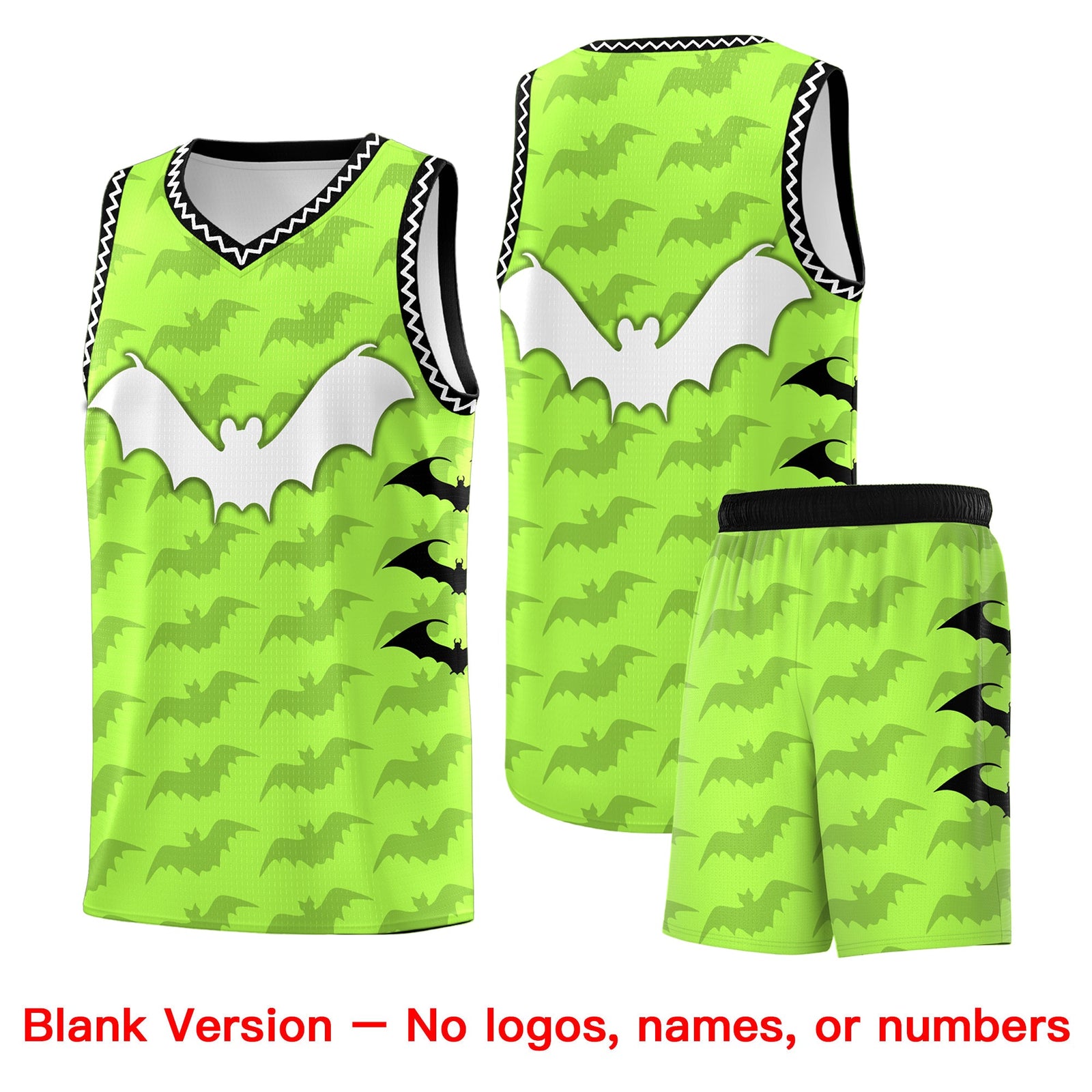 Custom Fluorescent Green White Bat Pattern Halloween Basketball Jersey | For Men,For Kid,For Youth,Sublimation Printed,Perfect for Training,Perfect for Parties,Add Name and Numbern | KXKSHOP