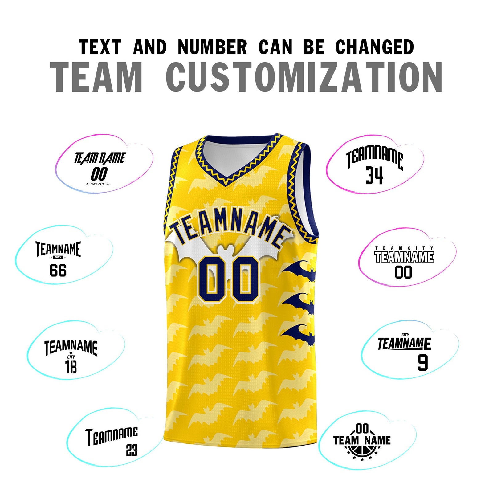Custom Gold White Navy Bat Pattern Halloween Basketball Jersey | For Men,For Kid,For Youth,Sublimation Printed,Perfect for Training,Perfect for Parties,Add Name and Numbern | KXKSHOP