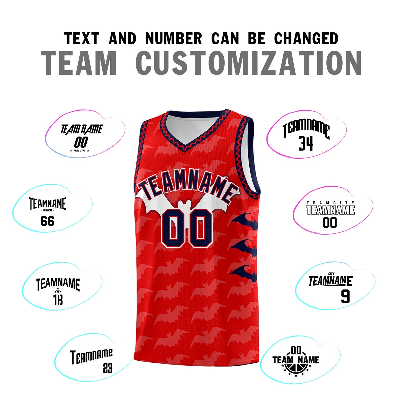 Custom Red White Navy Bat Pattern Halloween Basketball Jersey | For Men,For Kid,For Youth,Sublimation Printed,Perfect for Training,Perfect for Parties,Add Name and Numbern | KXKSHOP
