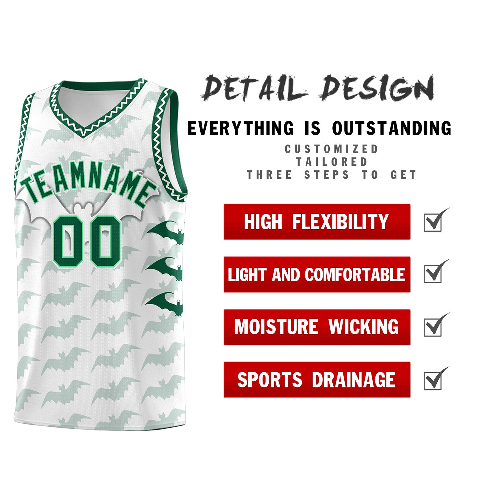 Custom White Kelly Green Bat Pattern Halloween Basketball Jersey | For Men,For Kid,For Youth,Sublimation Printed,Perfect for Training,Perfect for Parties,Add Name and Numbern | KXKSHOP