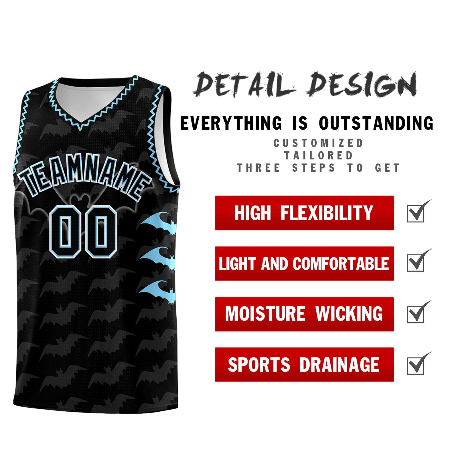 Custom Black Light Blue Bat Pattern Halloween Basketball Jersey | For Men,For Kid,For Youth,Sublimation Printed,Perfect for Training,Perfect for Parties,Add Name and Numbern | KXKSHOP