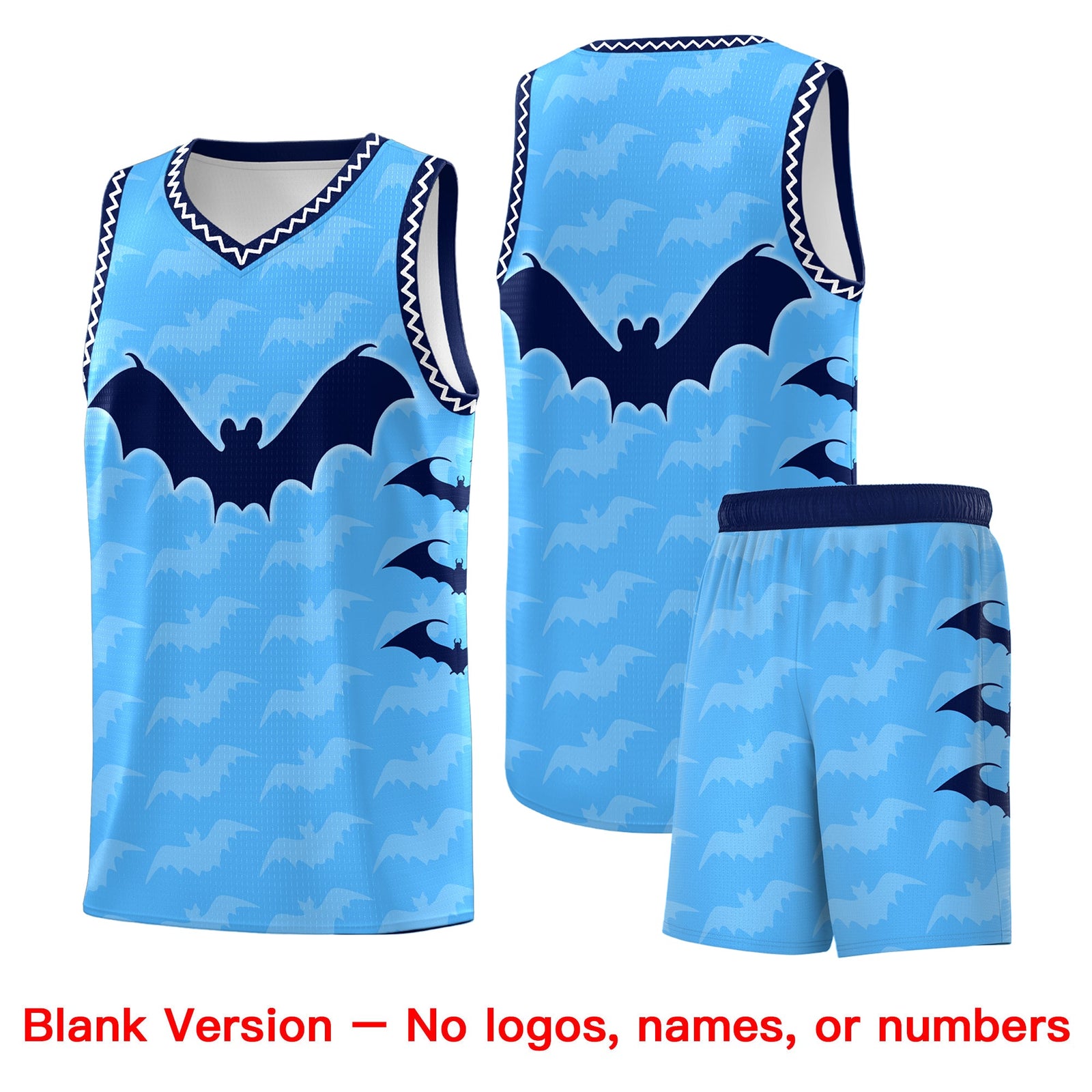 Custom Powder Blue White Bat Pattern Halloween Basketball Jersey | For Men,For Kid,For Youth,Sublimation Printed,Perfect for Training,Perfect for Parties,Add Name and Numbern | KXKSHOP