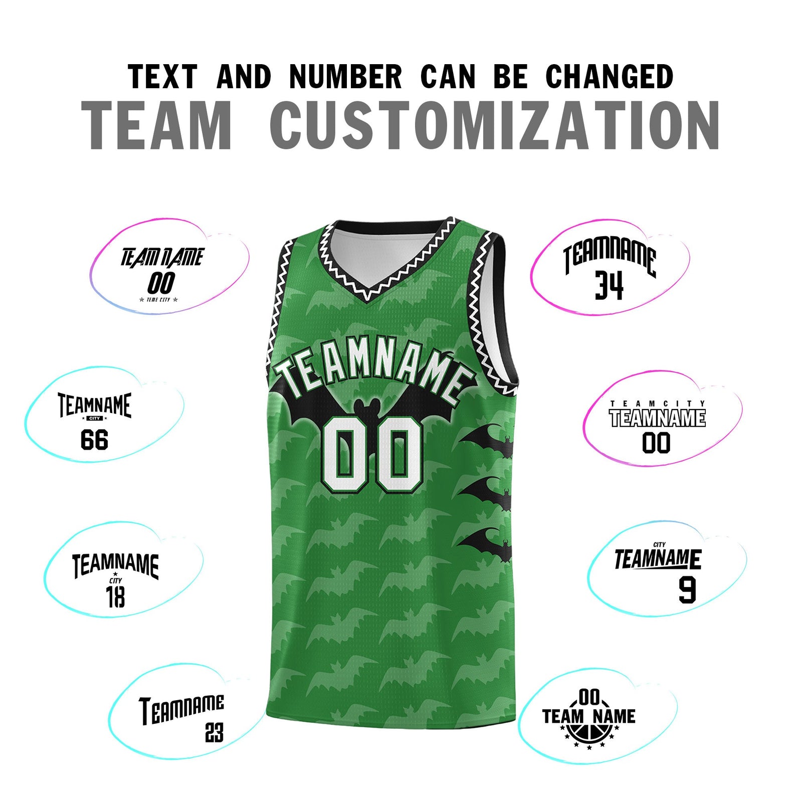 Custom Kelly Green White Black Bat Pattern Halloween Basketball Jersey | For Men,For Kid,For Youth,Sublimation Printed,Perfect for Training,Perfect for Parties,Add Name and Numbern | KXKSHOP