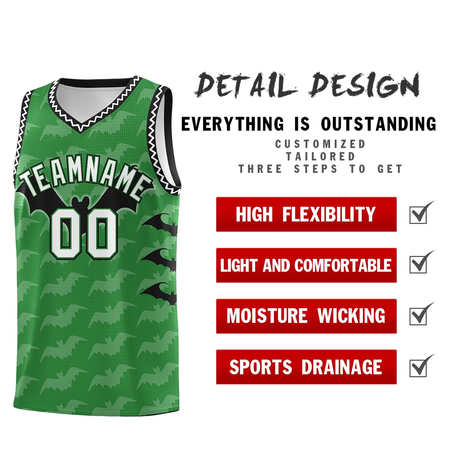 Custom Kelly Green White Black Bat Pattern Halloween Basketball Jersey | For Men,For Kid,For Youth,Sublimation Printed,Perfect for Training,Perfect for Parties,Add Name and Numbern | KXKSHOP