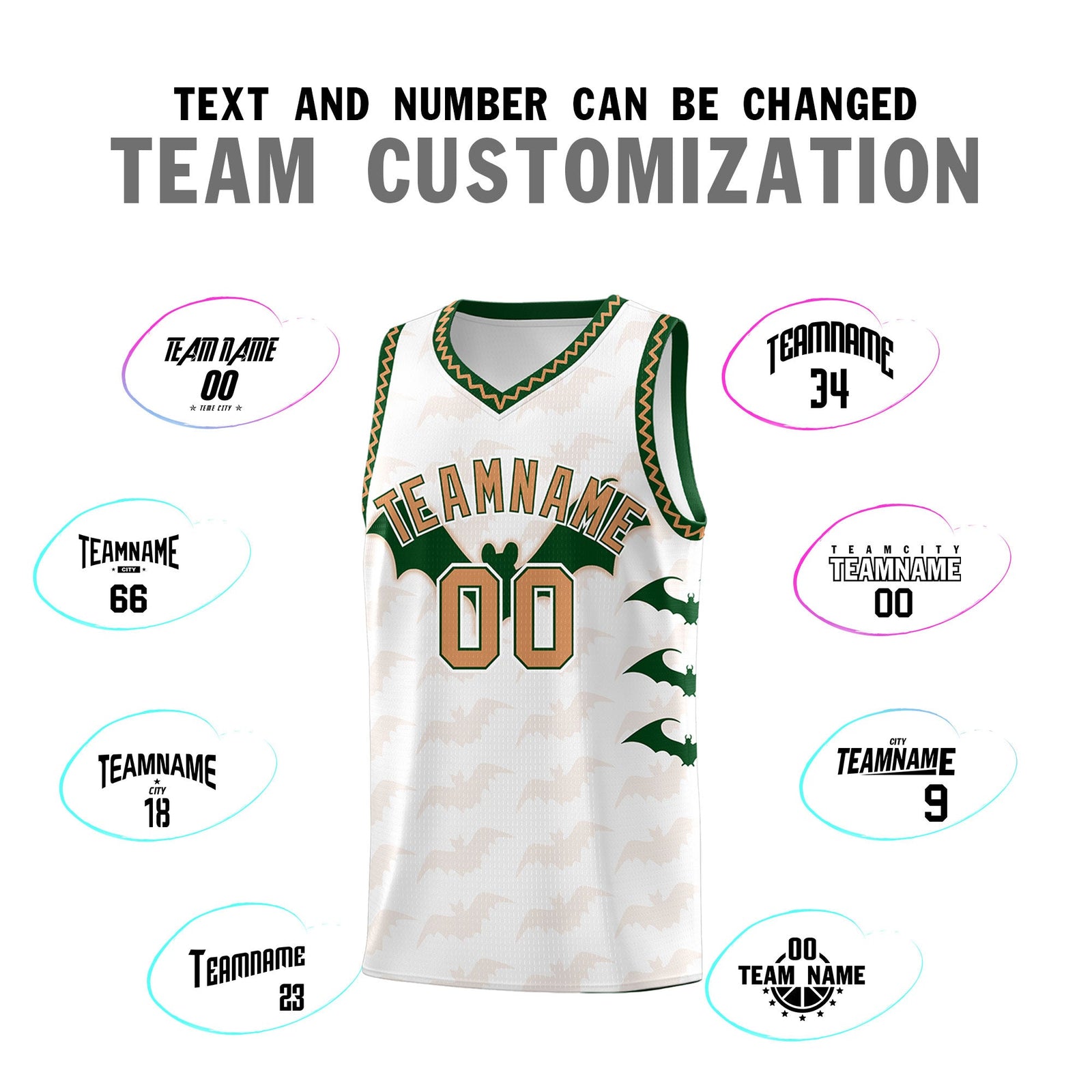 Custom White Buckskin Brown Bat Pattern Halloween Basketball Jersey | For Men,For Kid,For Youth,Sublimation Printed,Perfect for Training,Perfect for Parties,Add Name and Numbern | KXKSHOP