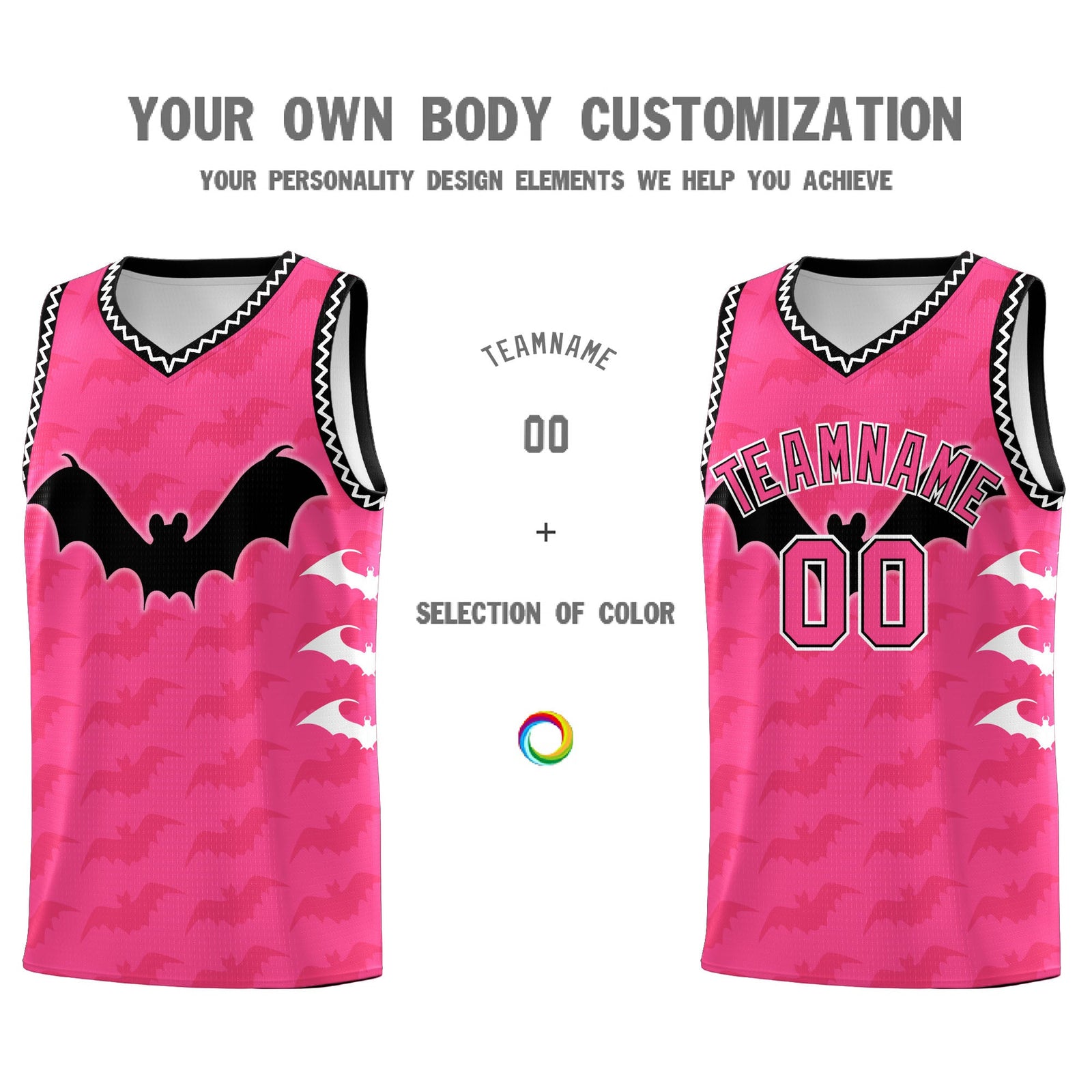 Custom Pink Black White Bat Pattern Halloween Basketball Jersey | For Men,For Kid,For Youth,Sublimation Printed,Perfect for Training,Perfect for Parties,Add Name and Numbern | KXKSHOP