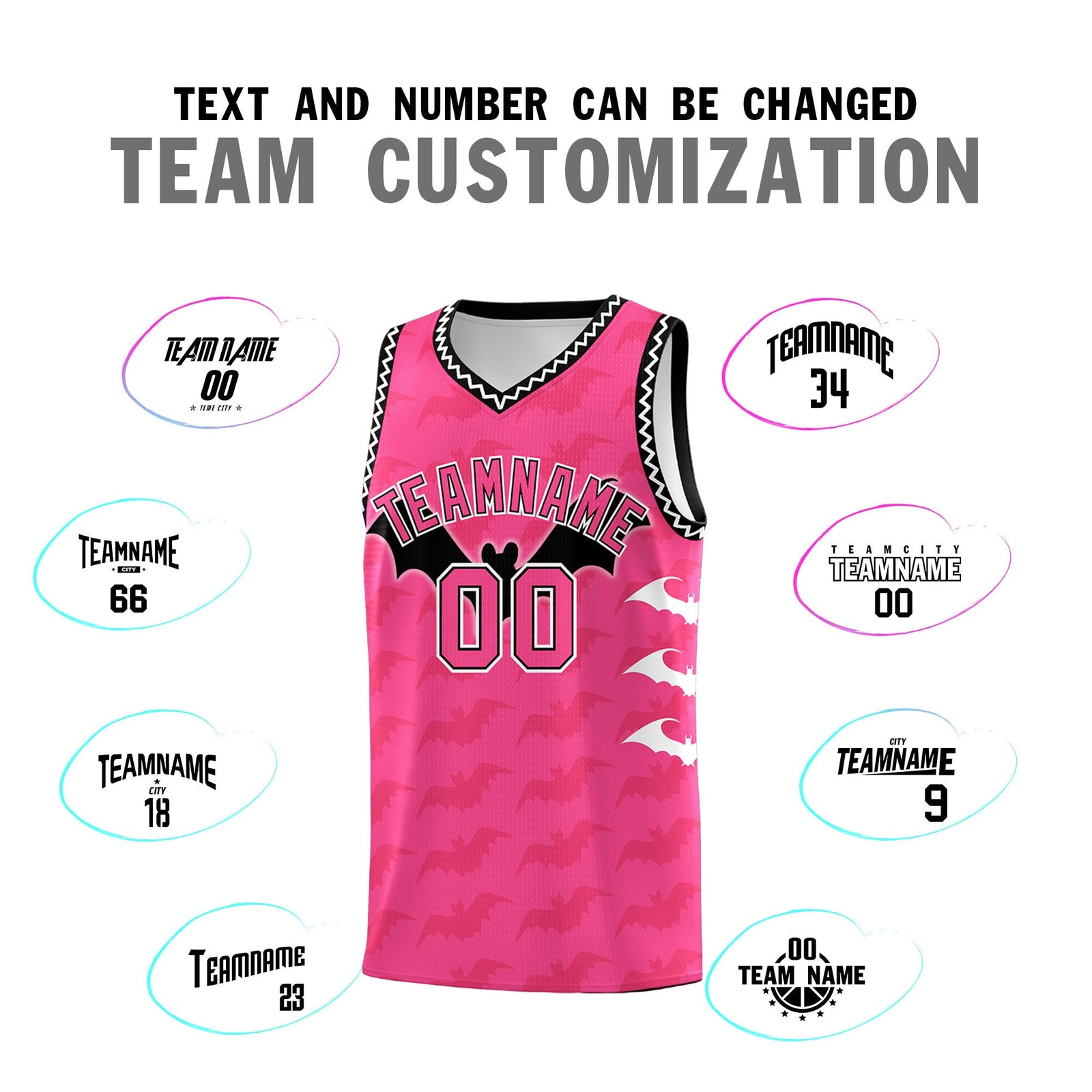 Custom Pink Black White Bat Pattern Halloween Basketball Jersey | For Men,For Kid,For Youth,Sublimation Printed,Perfect for Training,Perfect for Parties,Add Name and Numbern | KXKSHOP