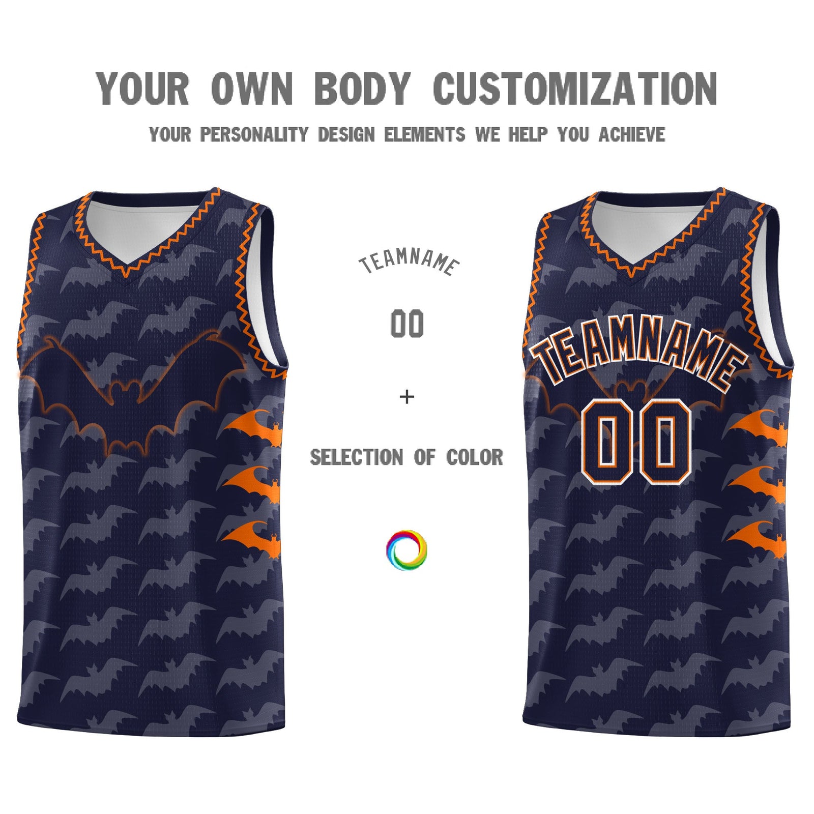 Custom Navy Orange Bat Pattern Halloween Basketball Jersey | For Men,For Kid,For Youth,Sublimation Printed,Perfect for Training,Perfect for Parties,Add Name and Numbern | KXKSHOP