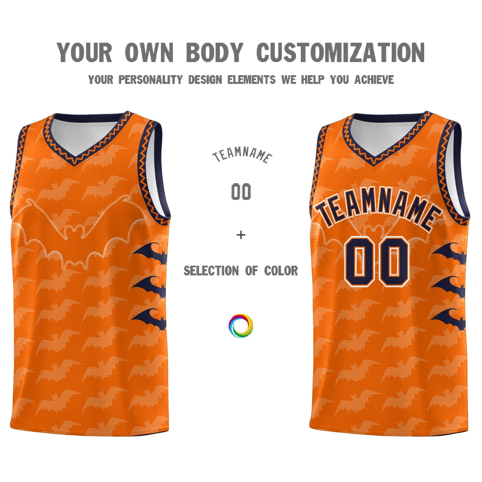 Custom Orange Navy White Bat Pattern Halloween Basketball Jersey | For Men,For Kid,For Youth,Sublimation Printed,Perfect for Training,Perfect for Parties,Add Name and Numbern | KXKSHOP
