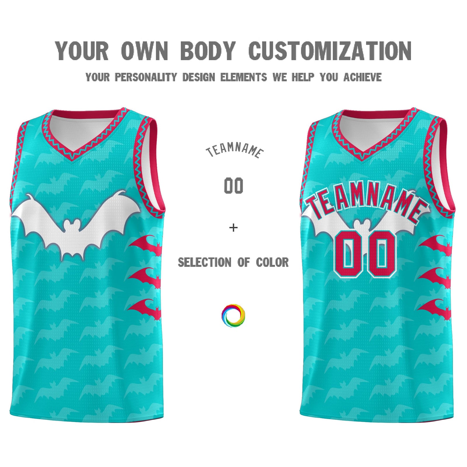 Custom Aqua White Red Bat Pattern Halloween Basketball Jersey | For Men,For Kid,For Youth,Sublimation Printed,Perfect for Training,Perfect for Parties,Add Name and Numbern | KXKSHOP